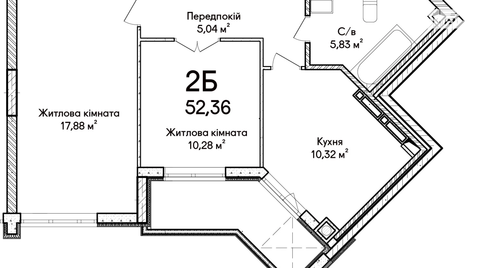 Продается 2-комнатная квартира 52.36 кв. м в Ирпене, ул. Ольги Кобылянской(Достоевского), 1В/26 - фото 2