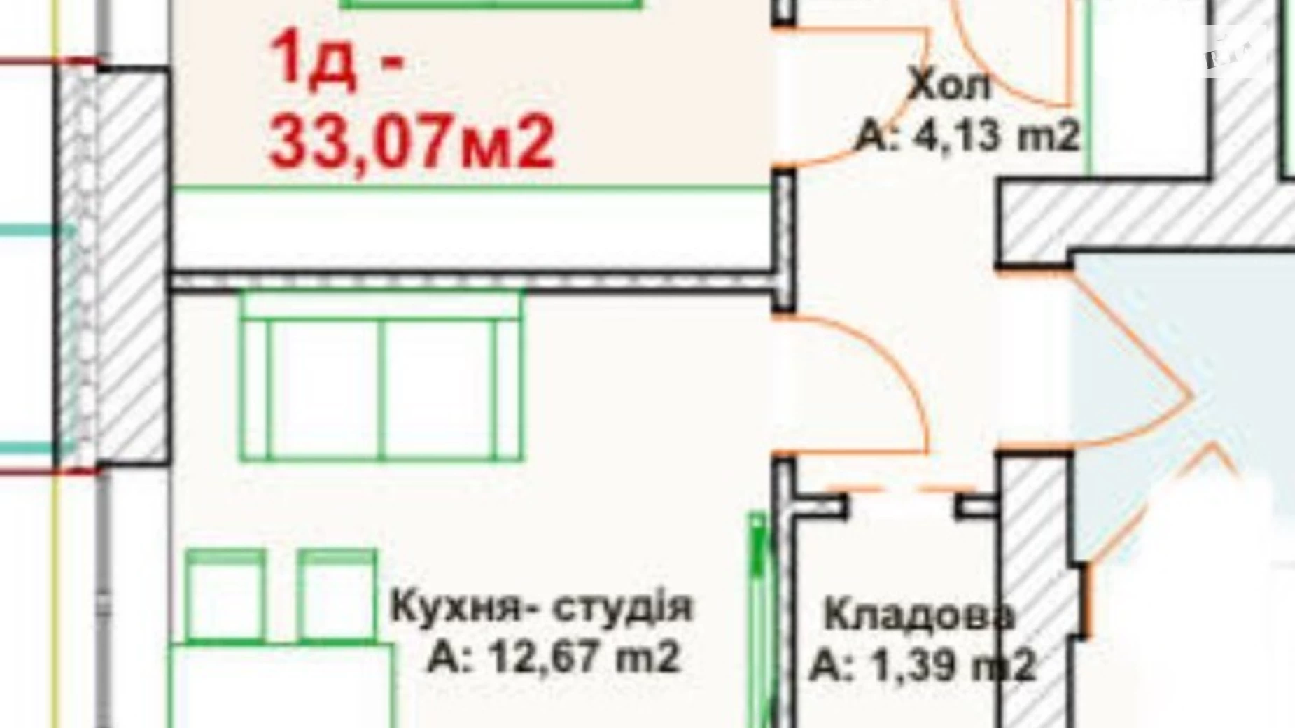 Продается 1-комнатная квартира 33.03 кв. м в Ирпене, ул. Троицкая, 13 - фото 3