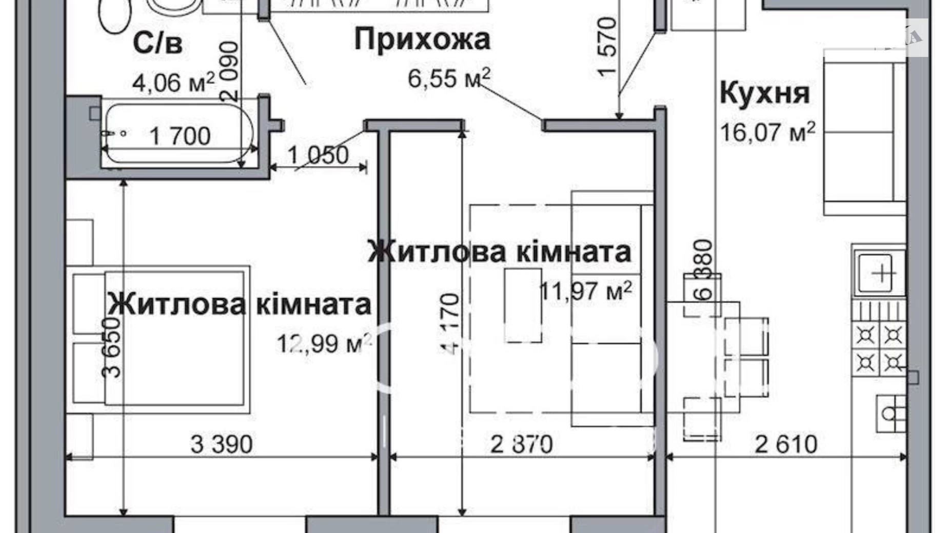 Продается 2-комнатная квартира 51.9 кв. м в Гатном, пер. Грушевского, 12 - фото 2