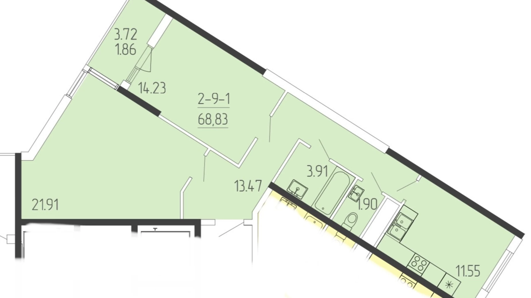 Продается 2-комнатная квартира 68.83 кв. м в Одессе, ул. Краснова, 3 корпус 65 - фото 2