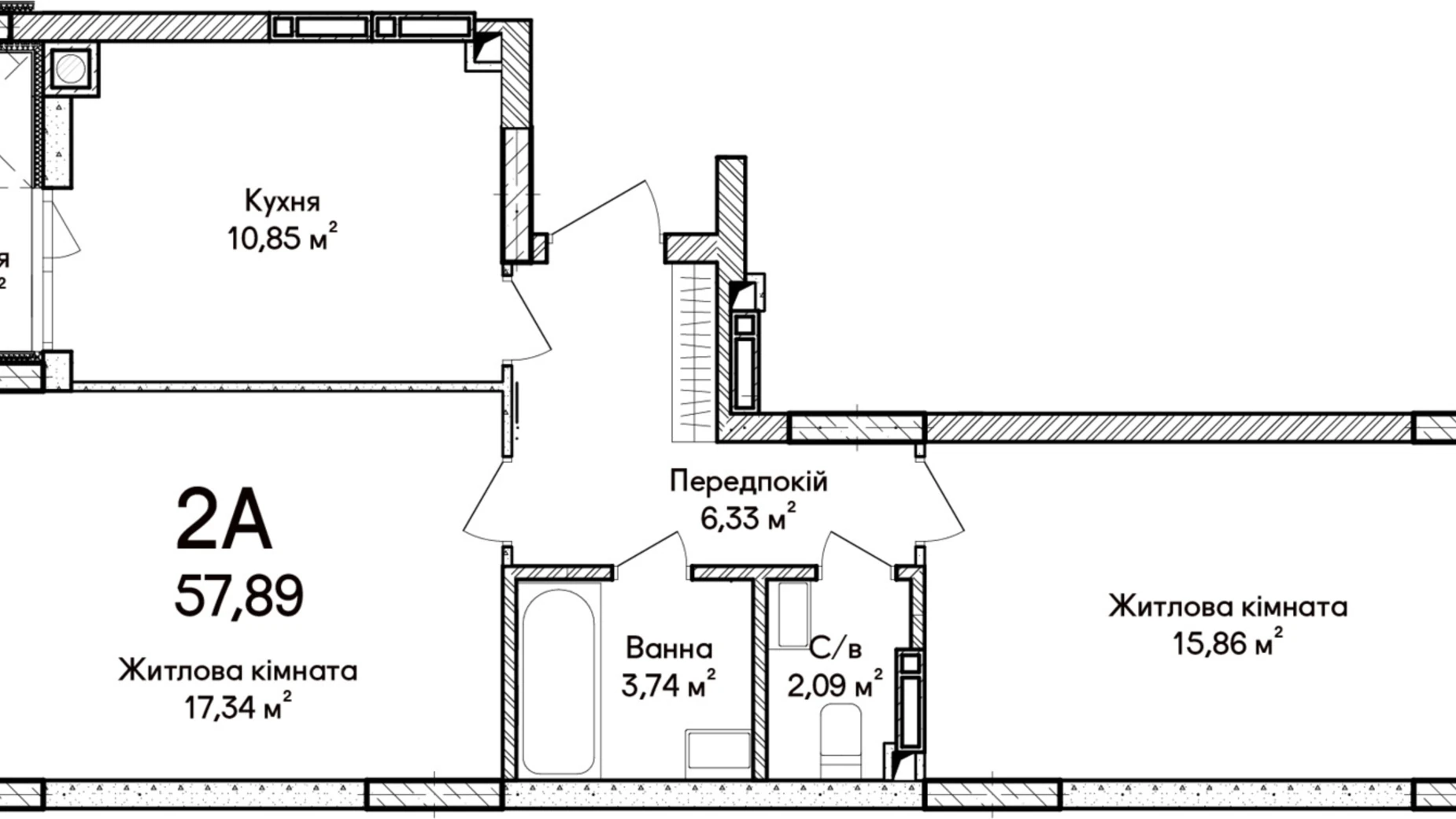 Продається 2-кімнатна квартира 57.89 кв. м у Ірпені, вул. Кобилянської Ольги, 1В/26 - фото 2