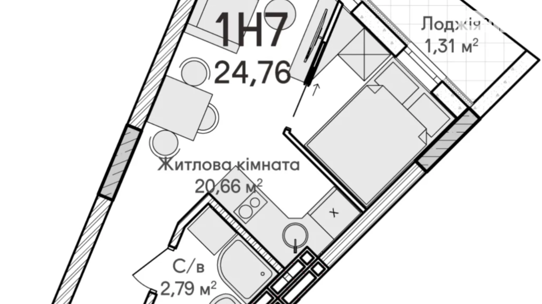 Продається 1-кімнатна квартира 25.9 кв. м у Ірпені, вул. Кобилянської Ольги, 12 - фото 2
