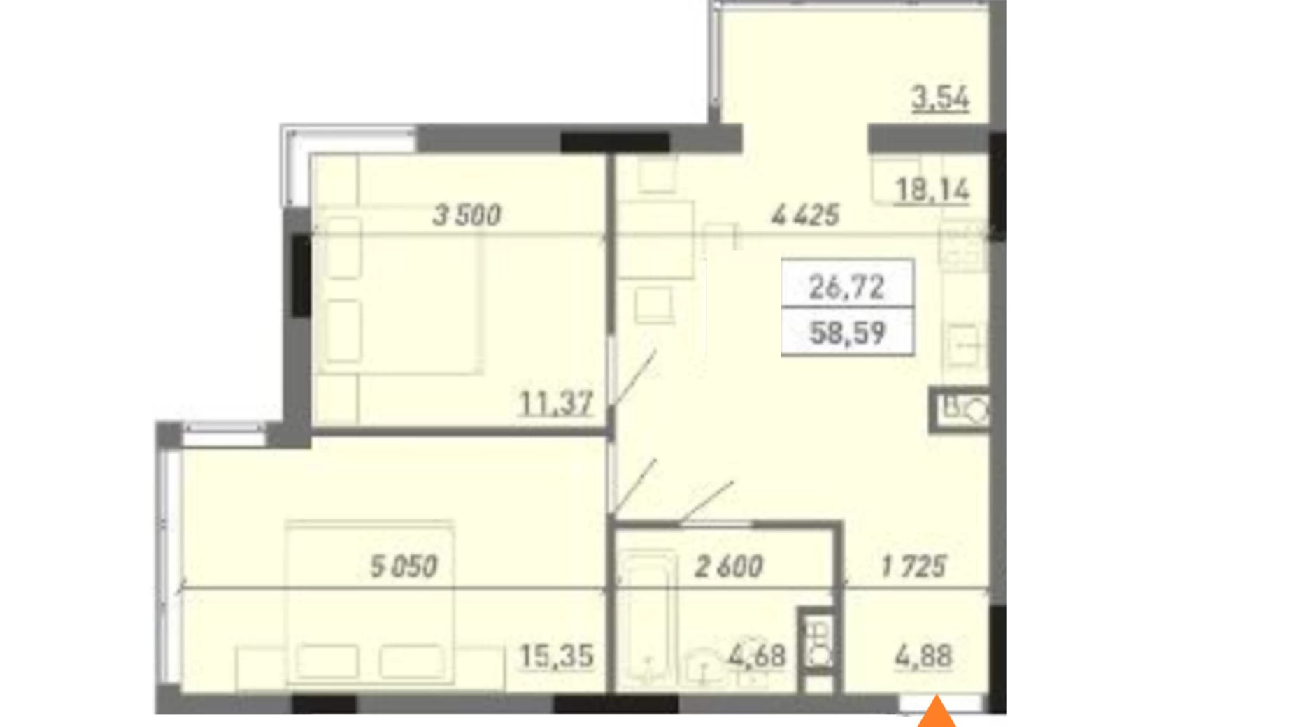 Продається 2-кімнатна квартира 58.59 кв. м у Одесі, вул. Євгена Чикаленка(Академіка Вільямса) - фото 2