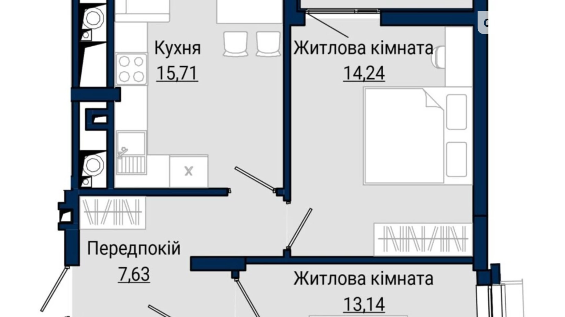 Продается 2-комнатная квартира 59.37 кв. м в Львове, ул. Княгини Ольги, 120 - фото 2
