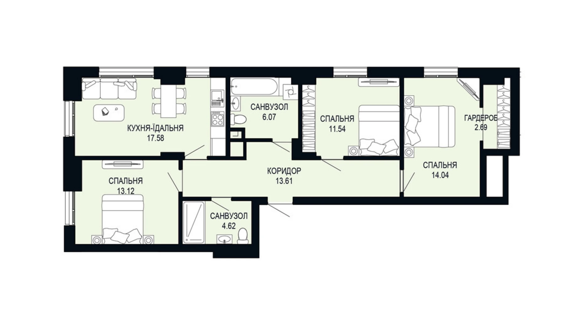 Продается 3-комнатная квартира 83.27 кв. м в Львове, ул. Щурата - фото 2