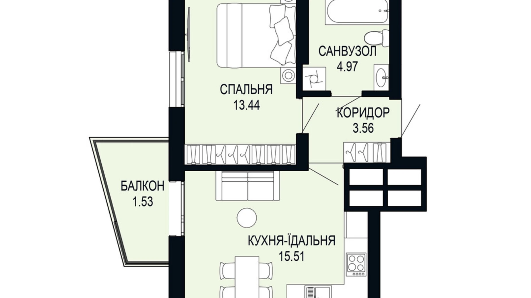 Продается 1-комнатная квартира 39.01 кв. м в Львове, ул. Щурата - фото 2