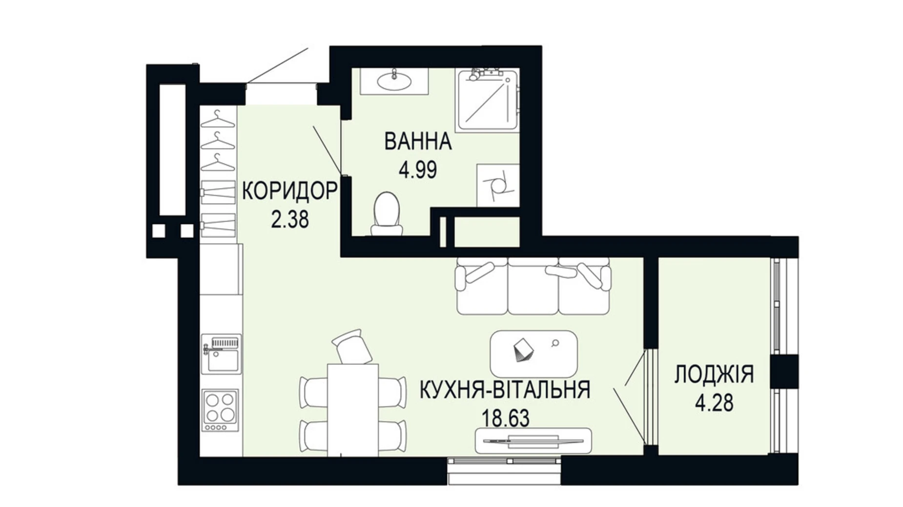Продается 1-комнатная квартира 30.28 кв. м в Львове, ул. Щурата - фото 2