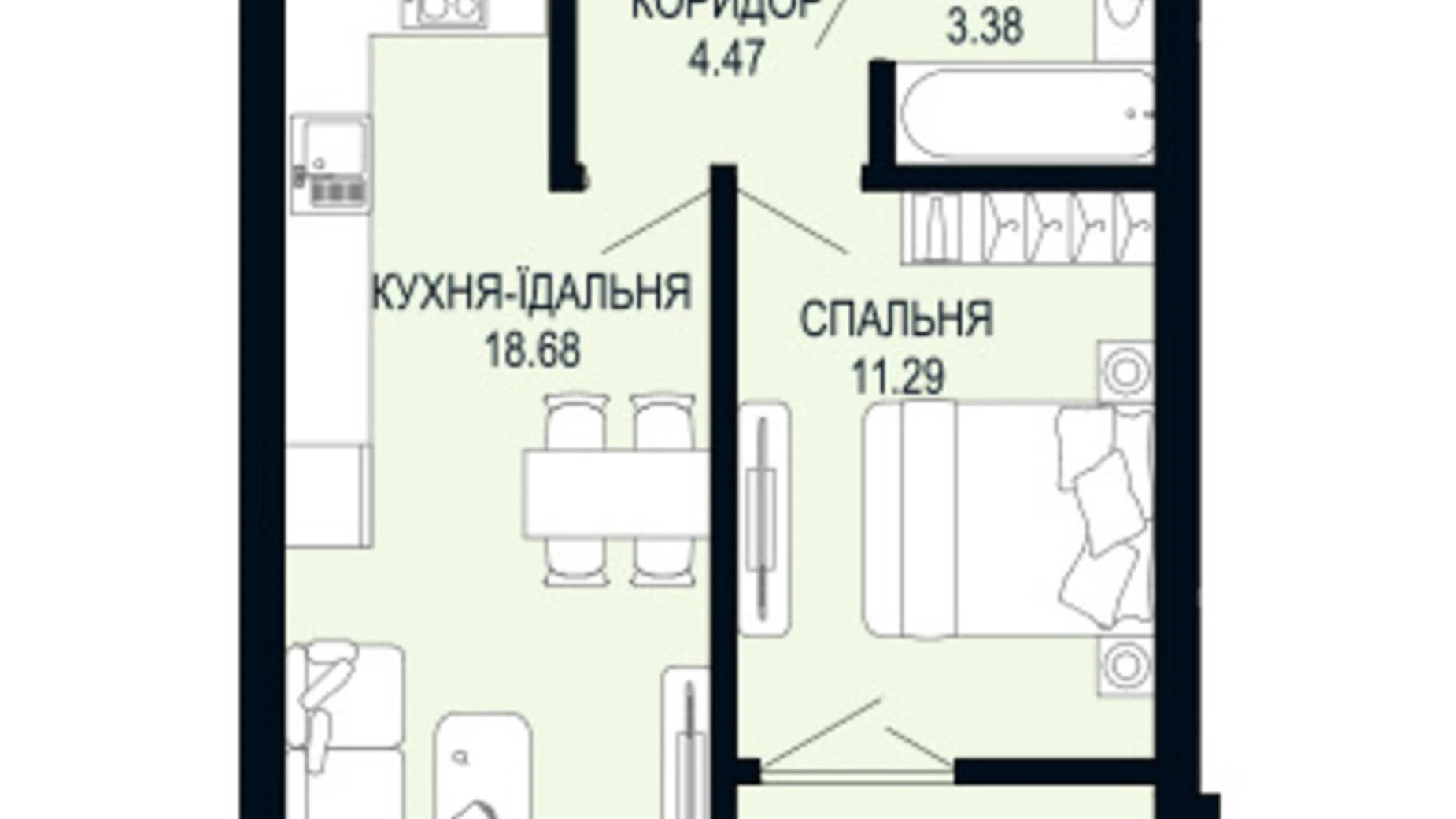 Продается 1-комнатная квартира 41.37 кв. м в Львове, ул. Щурата - фото 2
