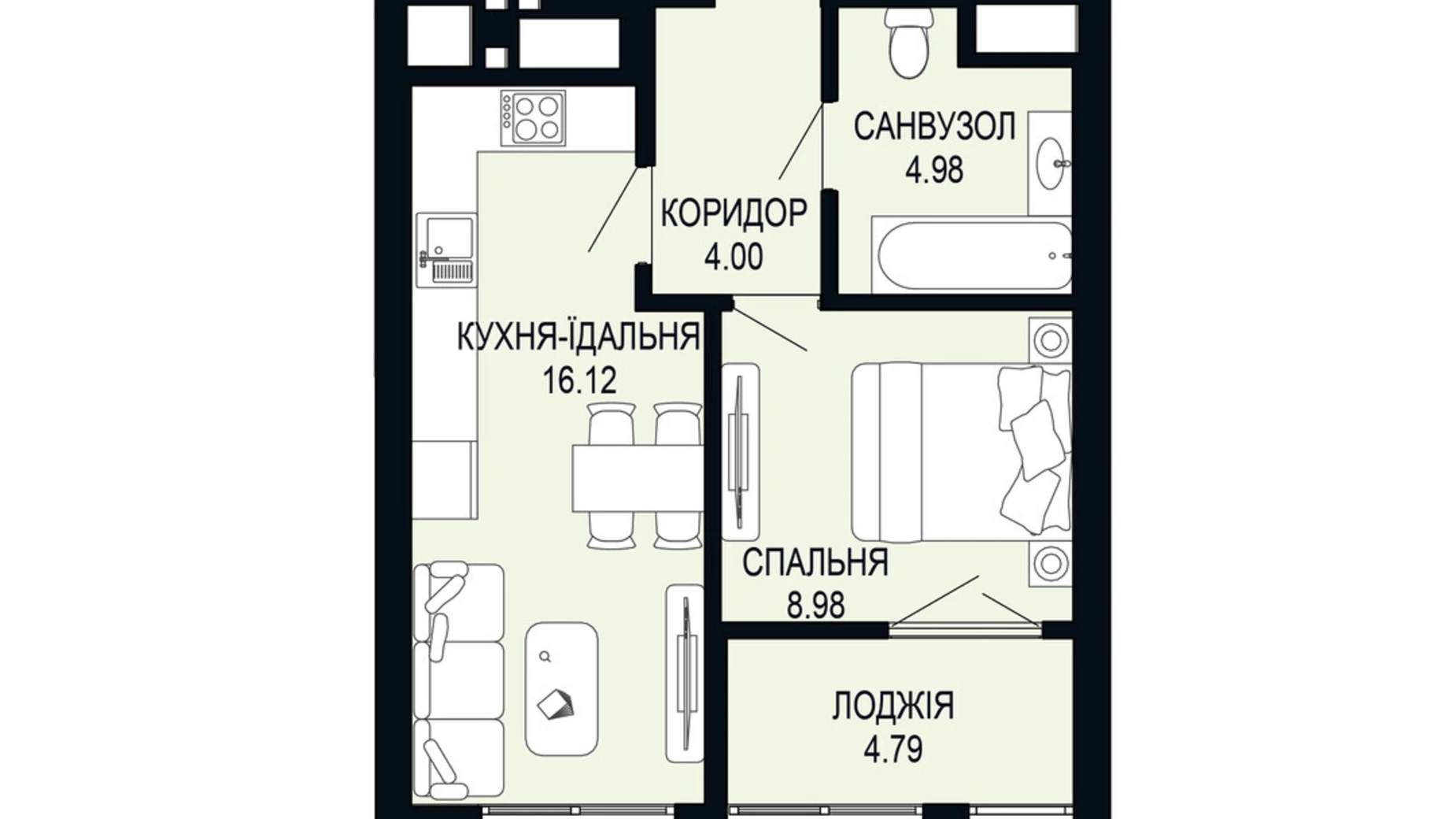 Продается 1-комнатная квартира 38.87 кв. м в Львове, ул. Щурата - фото 2