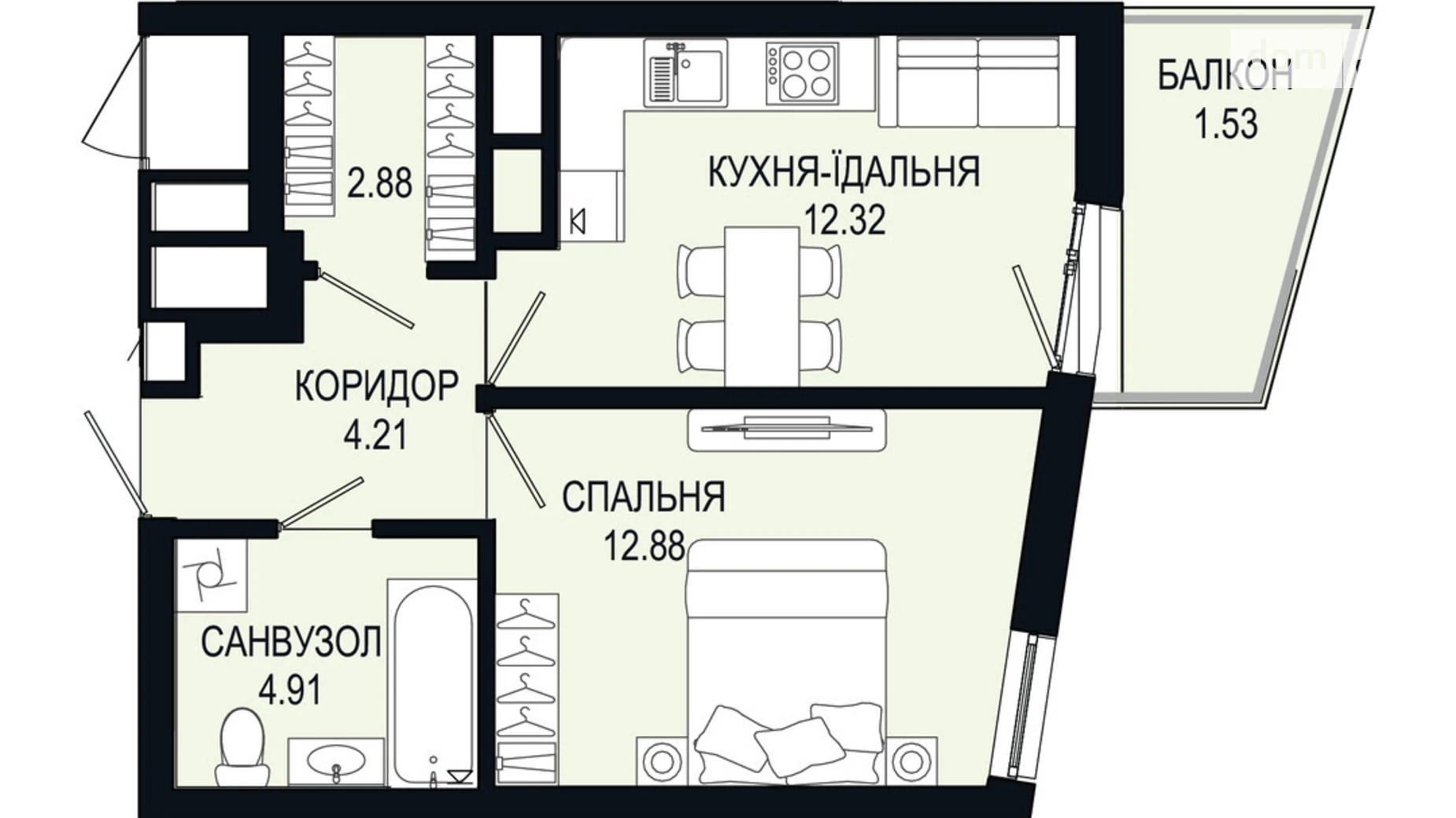 Продается 1-комнатная квартира 38.73 кв. м в Львове, ул. Щурата - фото 2
