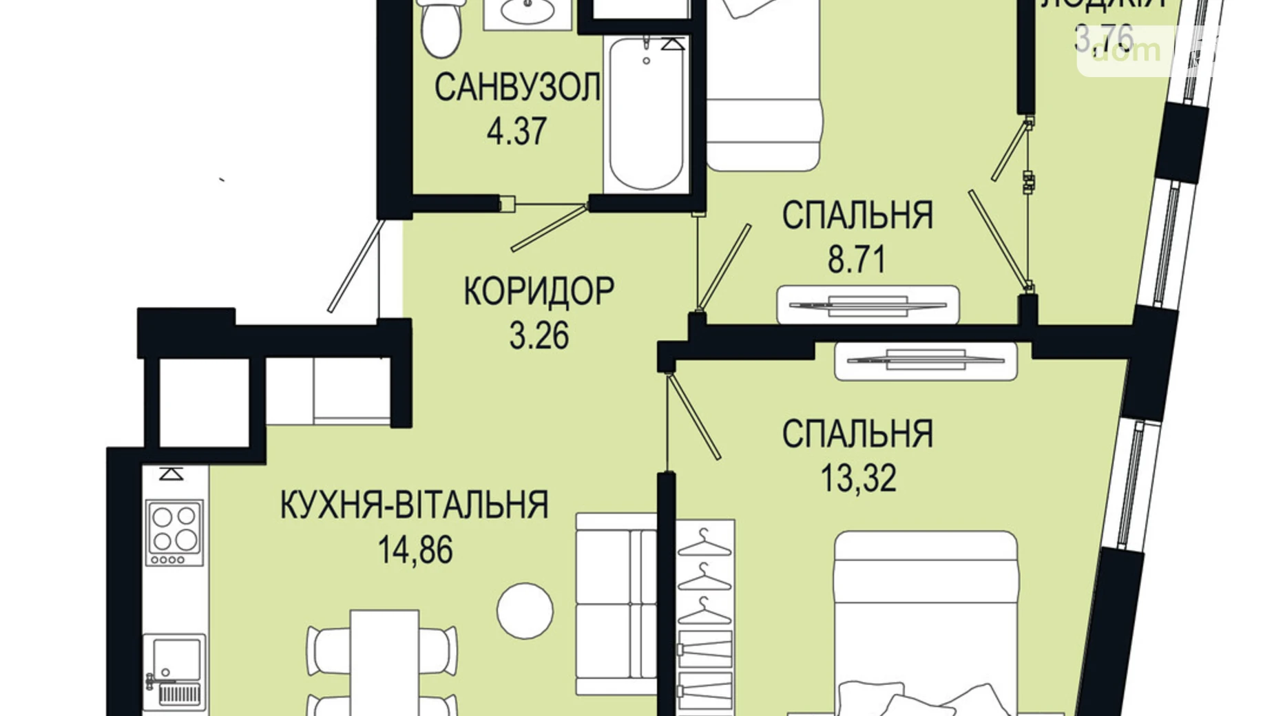 Продається 2-кімнатна квартира 50.55 кв. м у Львові, вул. Щурата - фото 2