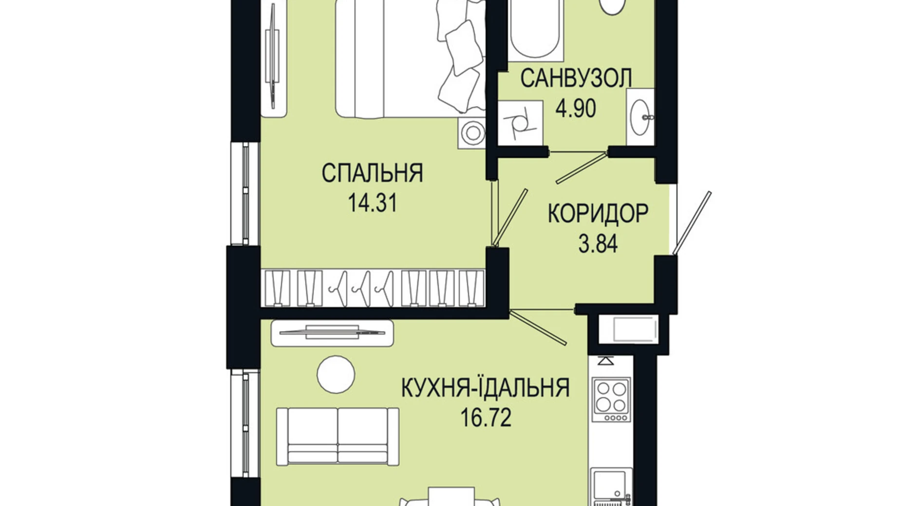 Продается 1-комнатная квартира 39.77 кв. м в Львове, ул. Щурата - фото 2
