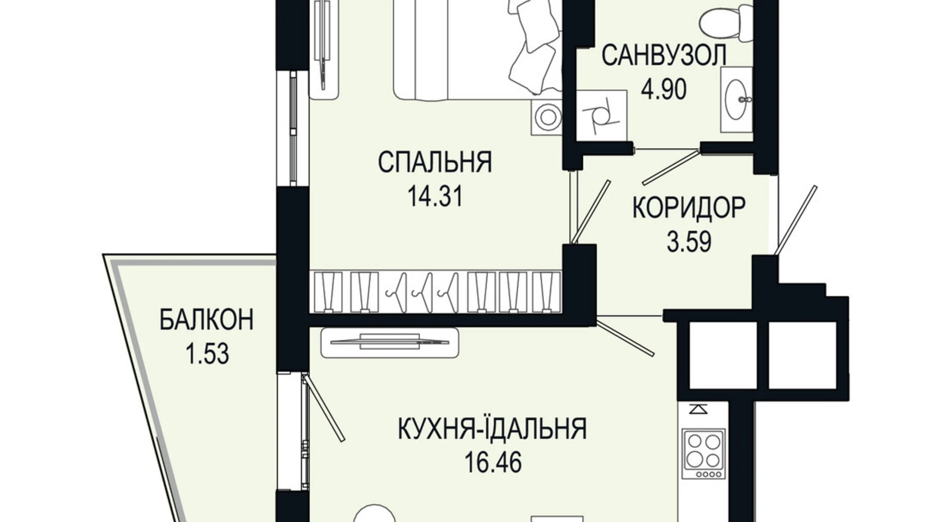 Продается 1-комнатная квартира 40.79 кв. м в Львове, ул. Щурата - фото 2