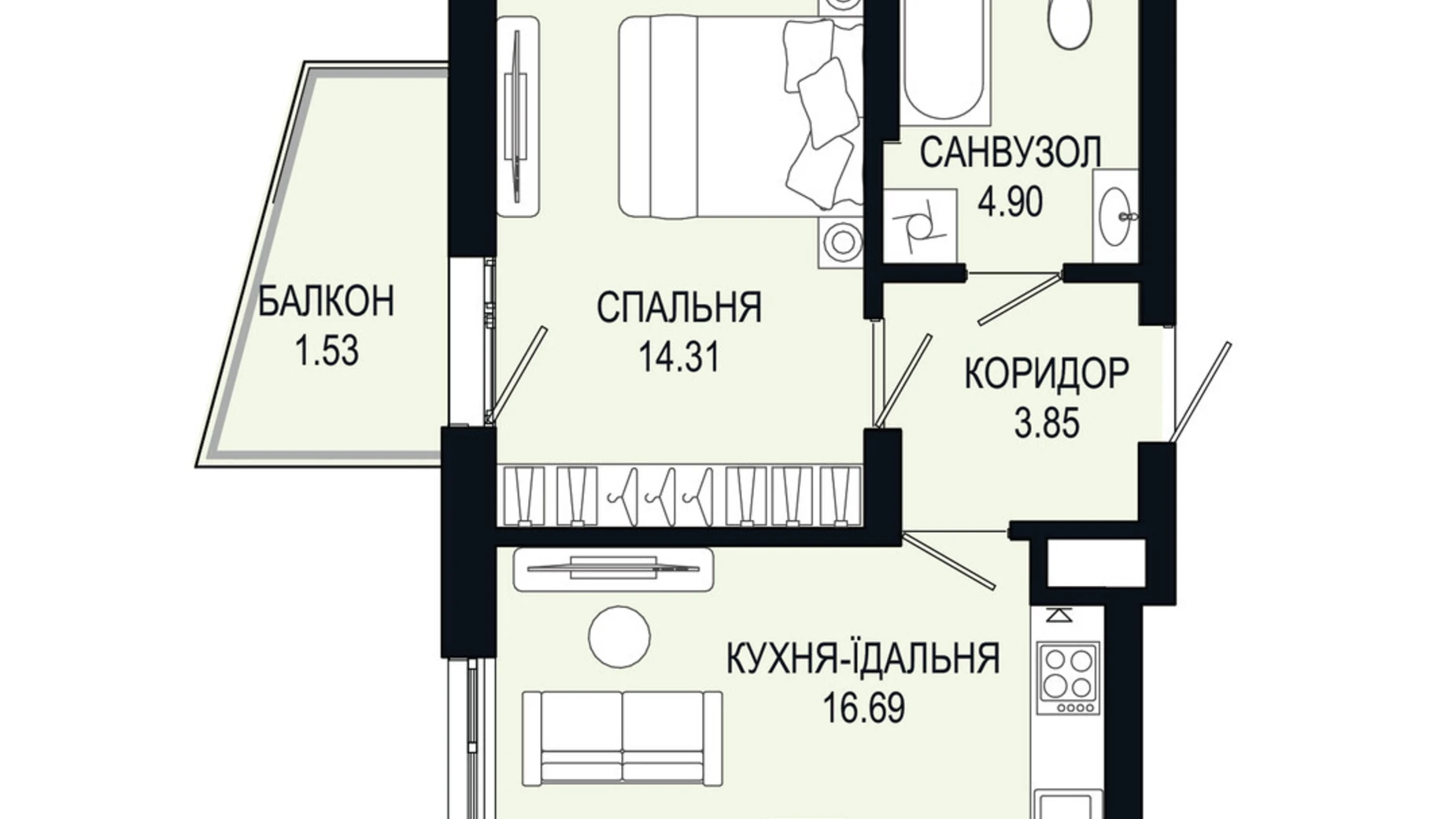 Продается 1-комнатная квартира 41.28 кв. м в Львове, ул. Щурата - фото 2
