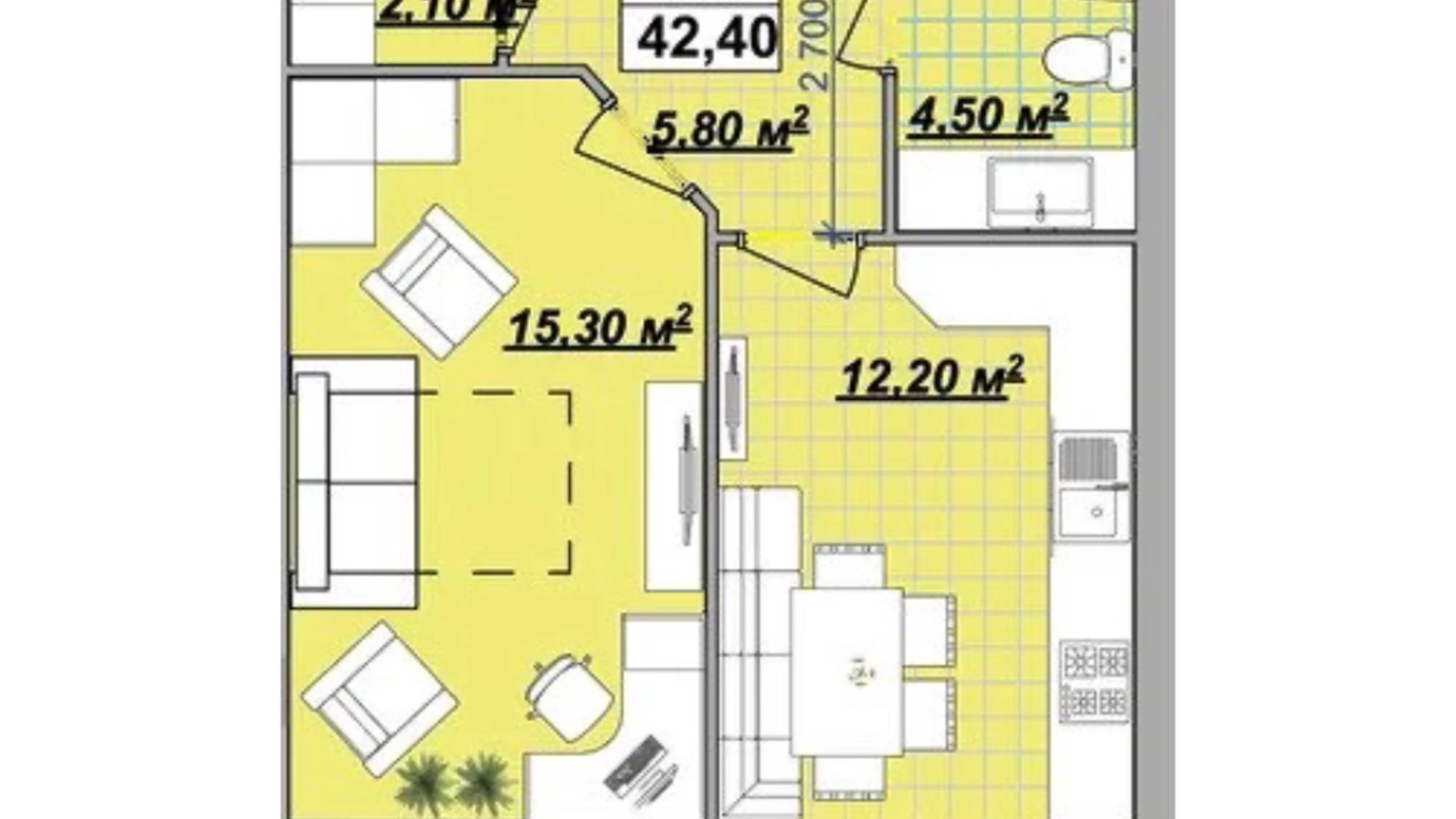 Продается 1-комнатная квартира 42.5 кв. м в Ивано-Франковске, ул. Княгинин - фото 2
