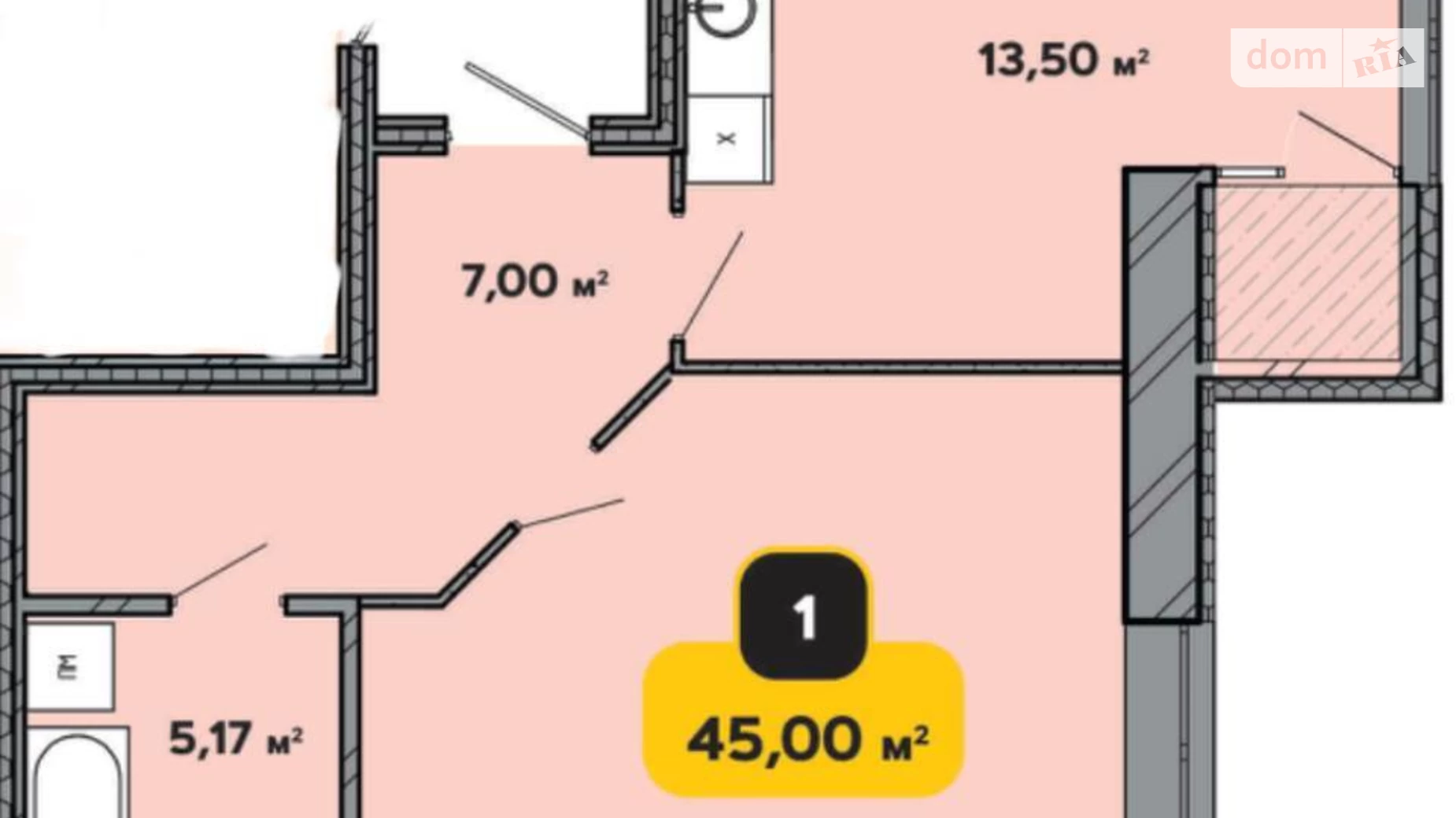 Продается 1-комнатная квартира 48.5 кв. м в Хмельницком, ул. Институтская, 6/1А - фото 2