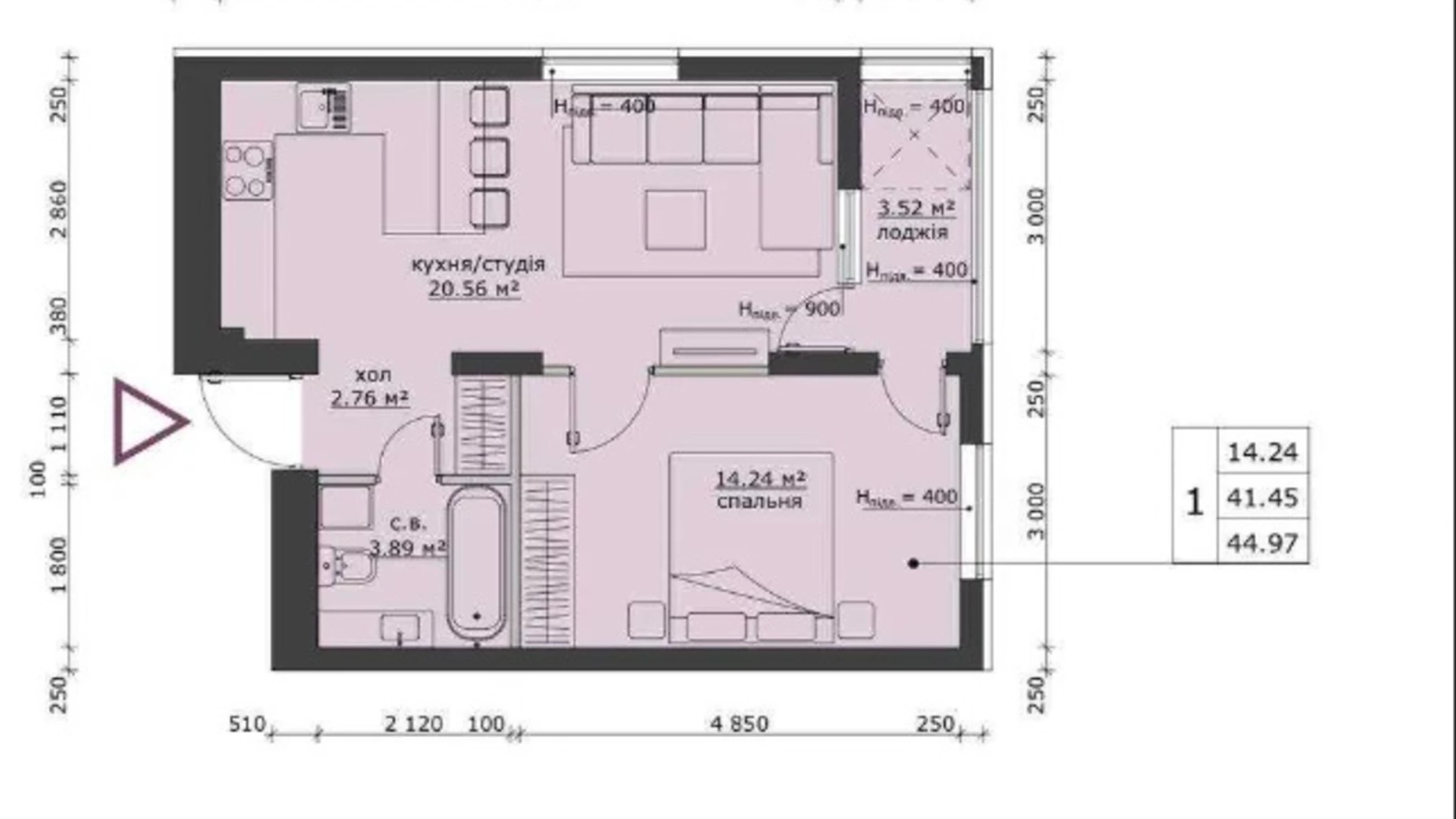 Продається 1-кімнатна квартира 44.97 кв. м у, цена: 60700 $ - фото 4