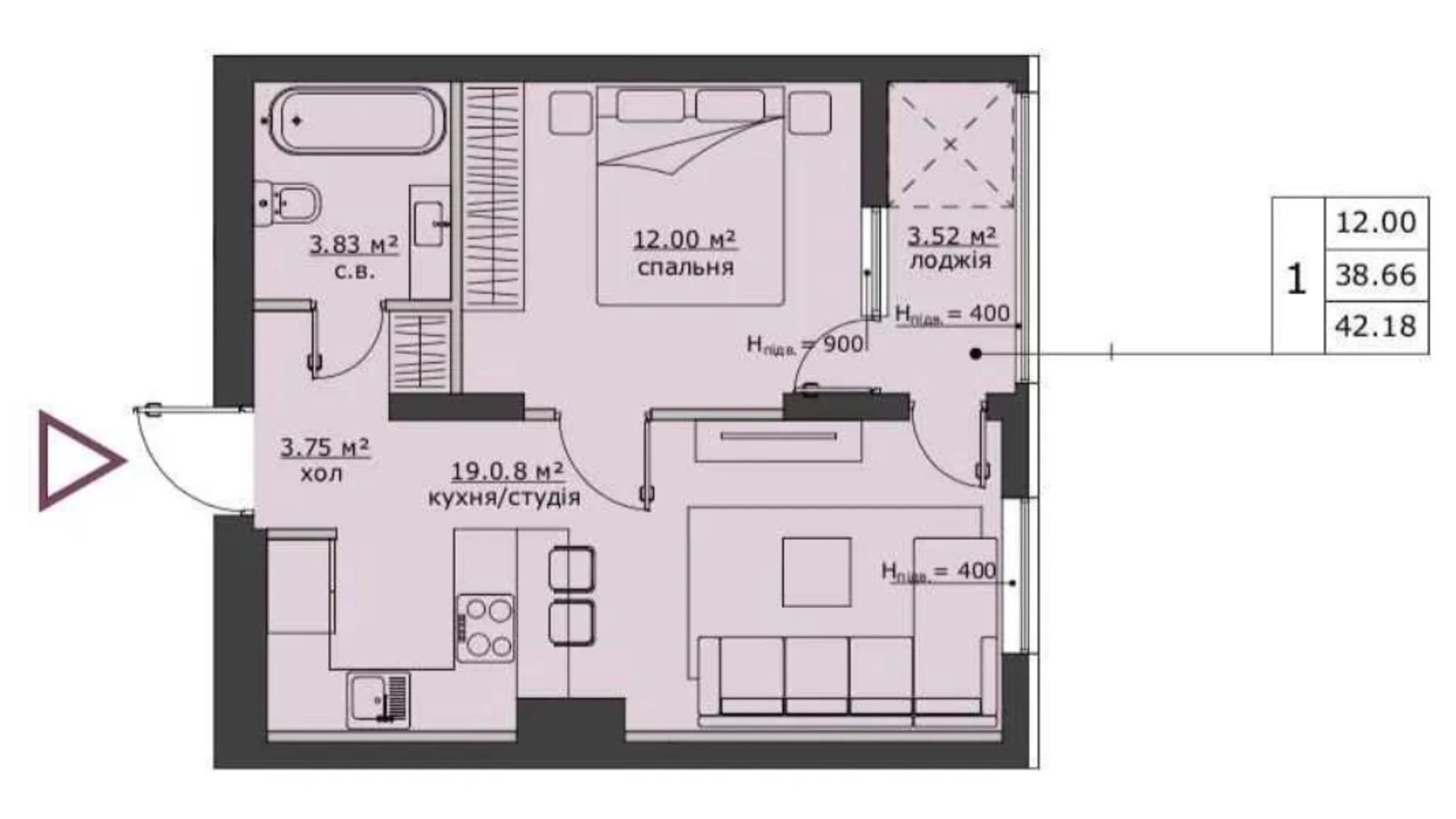 Продається 1-кімнатна квартира 42.18 кв. м у, цена: 57000 $ - фото 2