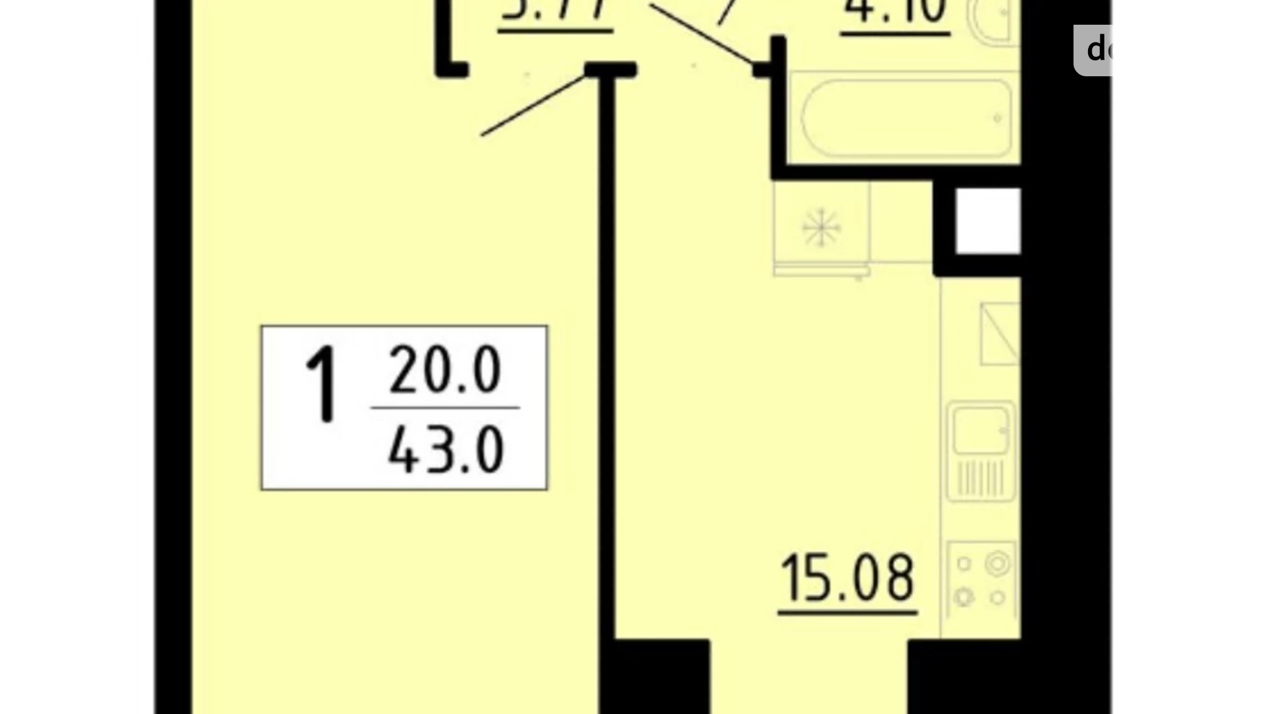 1-комнатная квартира 43 кв. м в Тернополе, ул. Академика Сергея Королева, 7Б - фото 2