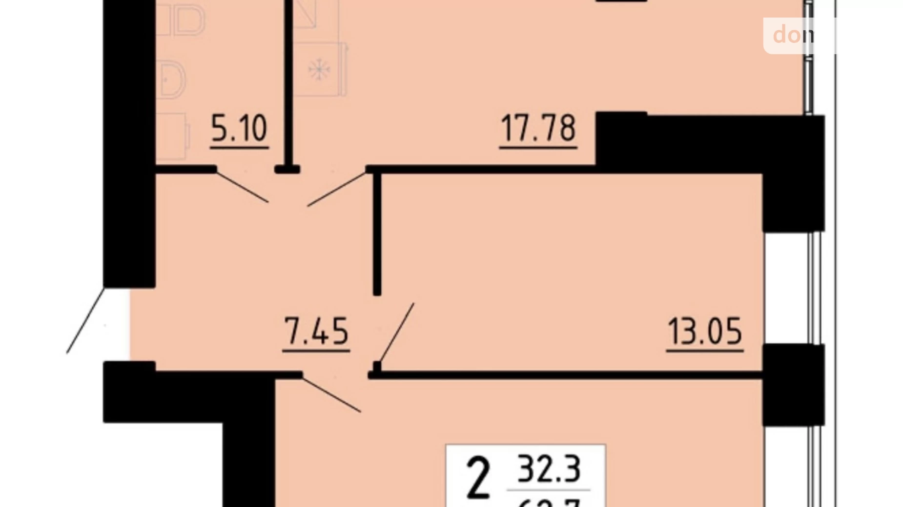 2-кімнатна квартира 62.7 кв. м у Тернополі, вул. Академіка Сергія Корольова, 7Б - фото 3