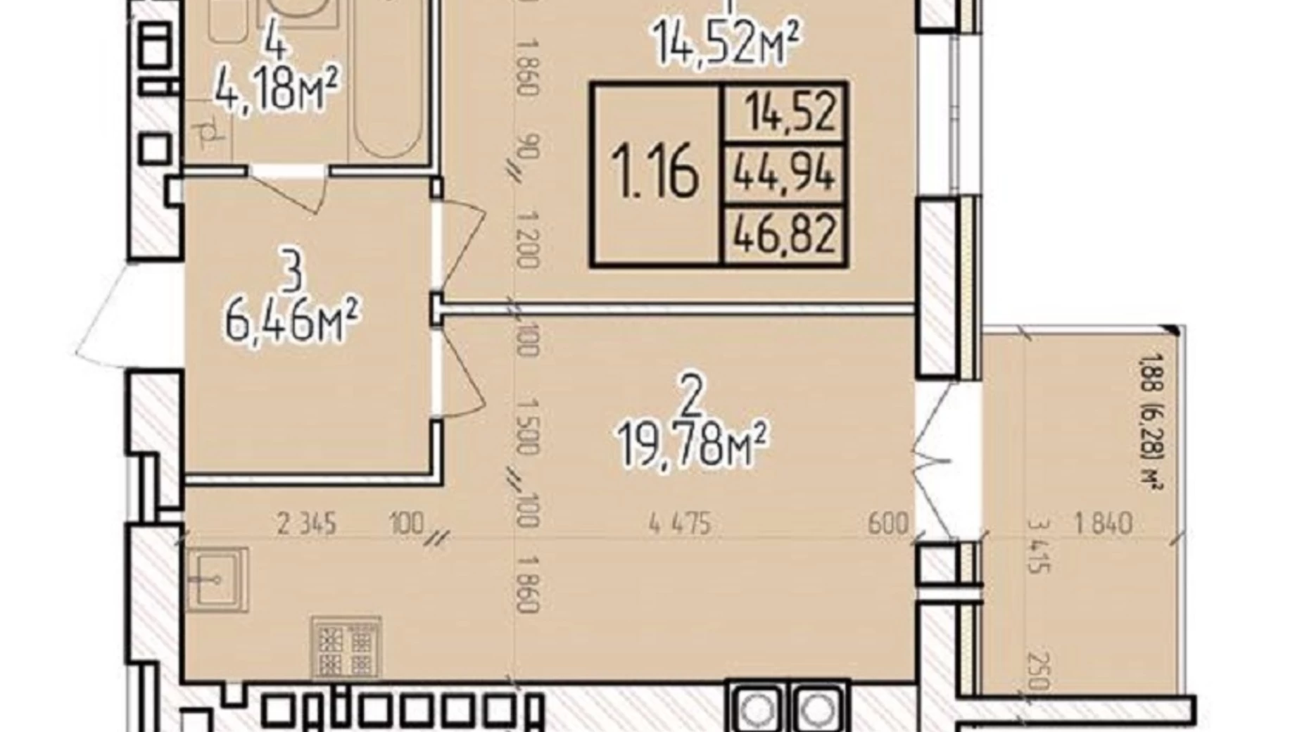 Продается 1-комнатная квартира 46.82 кв. м в Кременчуге, ул. Богдана Хмельницкого, 1В - фото 2