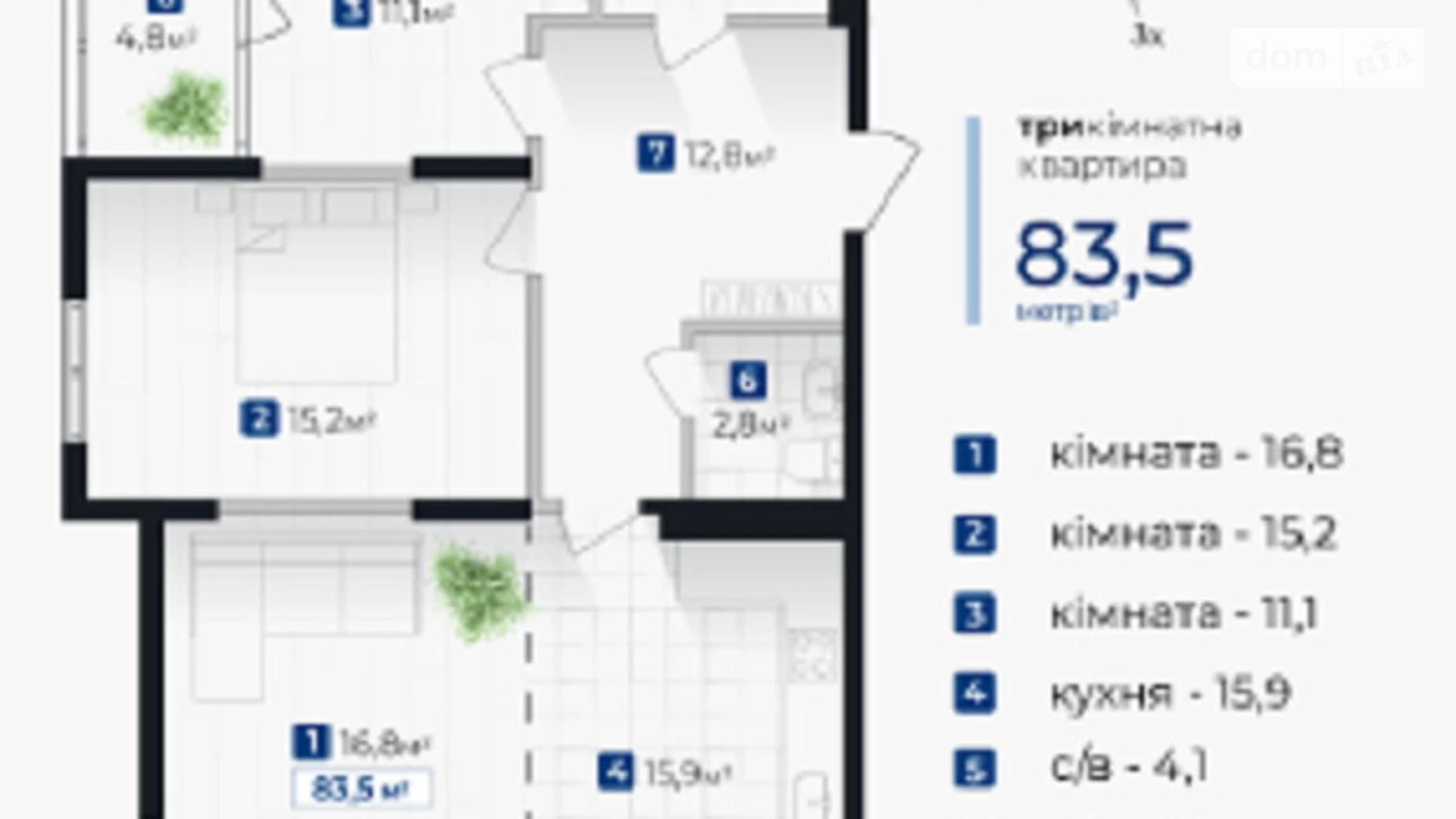 Продається 3-кімнатна квартира 83.5 кв. м у Івано-Франківську, вул. Хоткевича Гната, 12 - фото 5