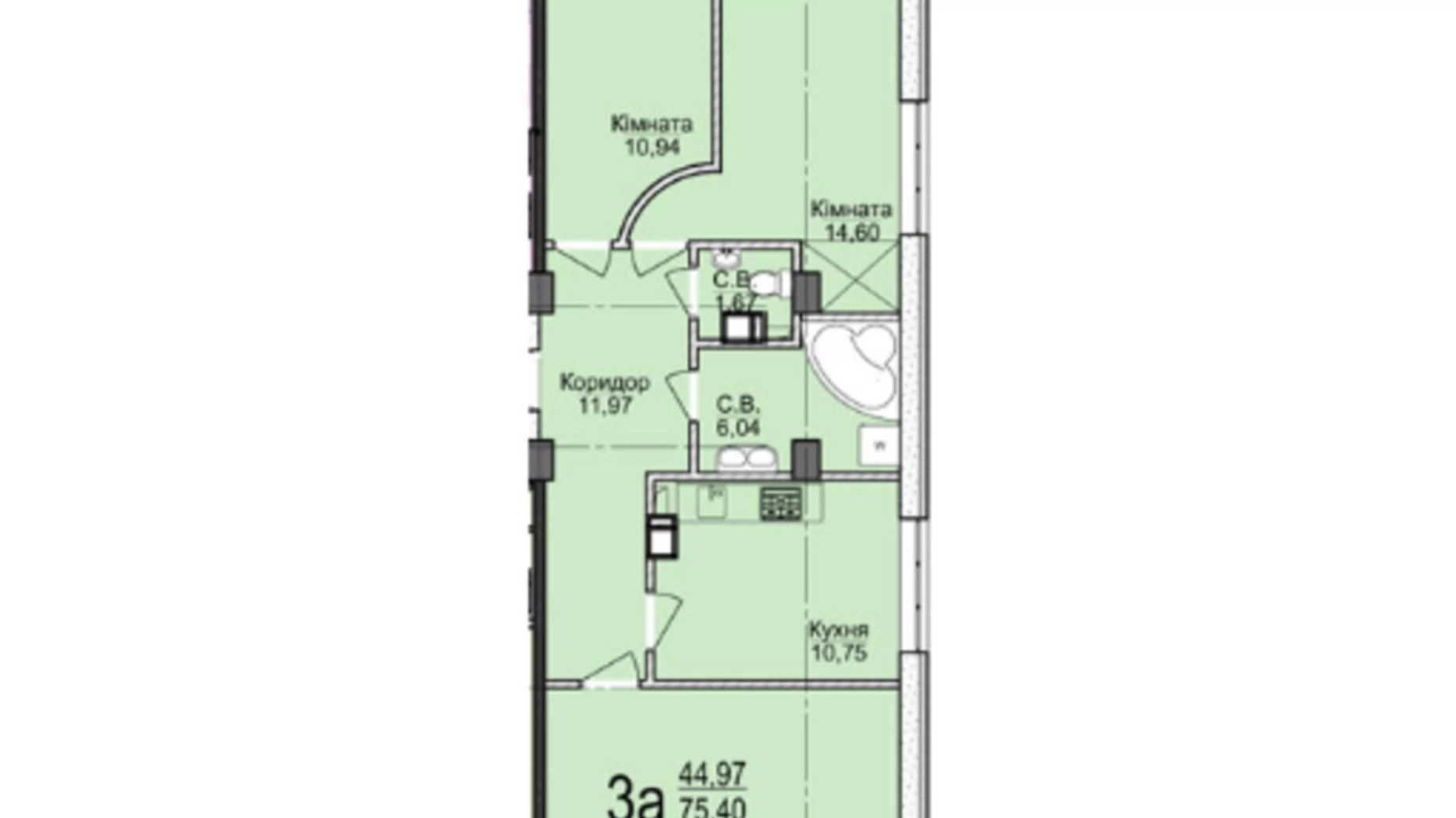 Продается 3-комнатная квартира 79.49 кв. м в Черкассах, бул. Шевченко, 202 - фото 2