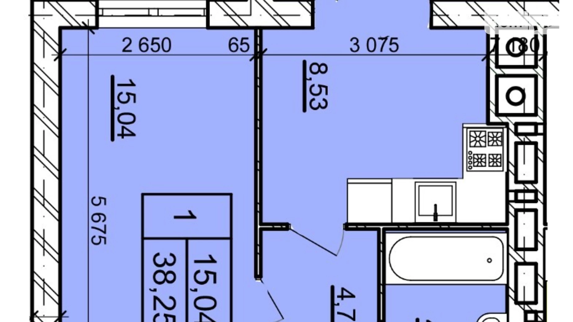 Продается 1-комнатная квартира 38.25 кв. м в Хмельницком, ул. Романа Шухевича(Курчатова), 8/2 - фото 2