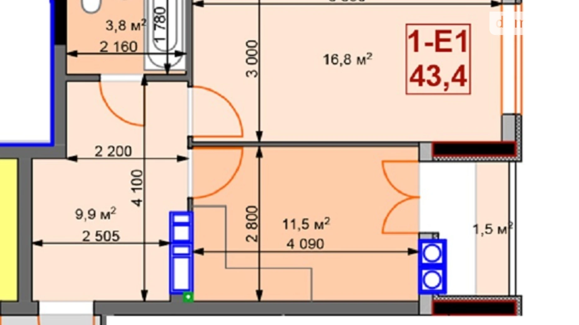Продається 1-кімнатна квартира 43.4 кв. м у Ірпені, вул. Університетська(Карла Маркса), 1Т - фото 2