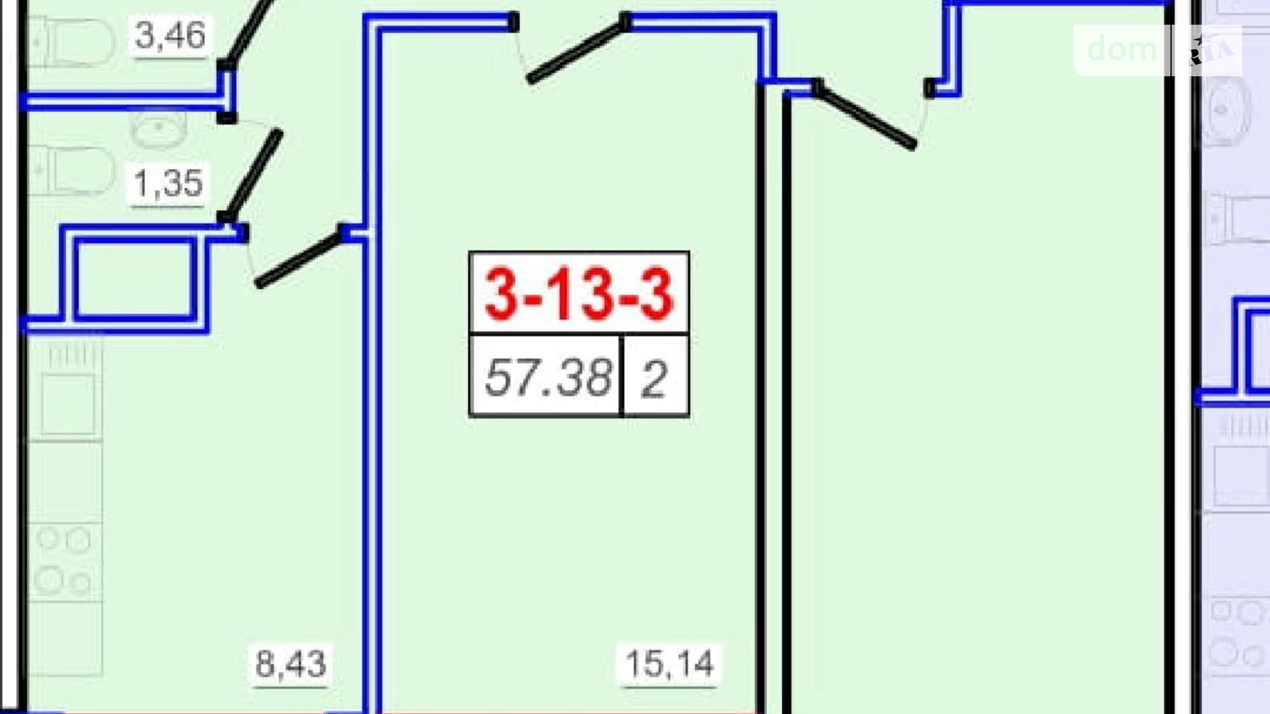 Продается 2-комнатная квартира 57.4 кв. м в Лиманке, ул. Жемчужная - фото 2