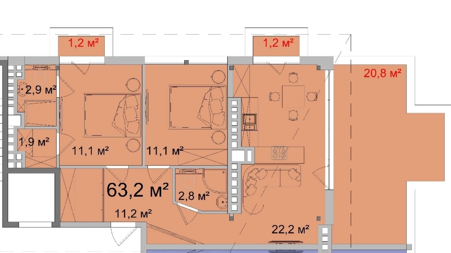 Продается 1-комнатная квартира 86.4 кв. м в Одессе, ул. Космонавтов - фото 2