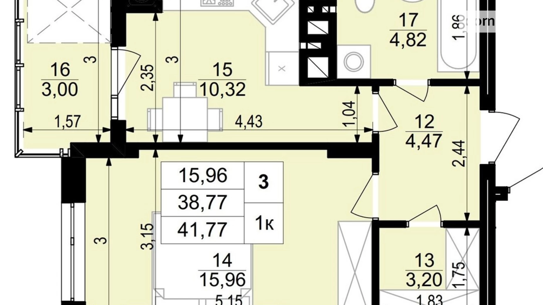 1-комнатная квартира 43.99 кв. м в Тернополе, ул. Стецька Ярослава, 20Б - фото 2