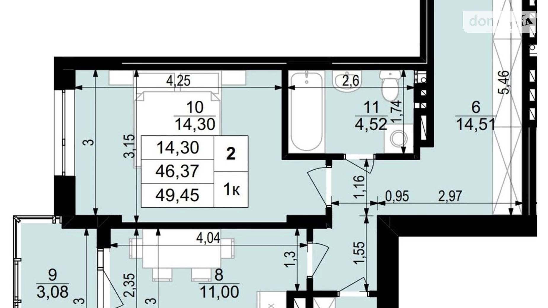 1-комнатная квартира 51.5 кв. м в Тернополе, ул. Стецька Ярослава, 20Б - фото 2