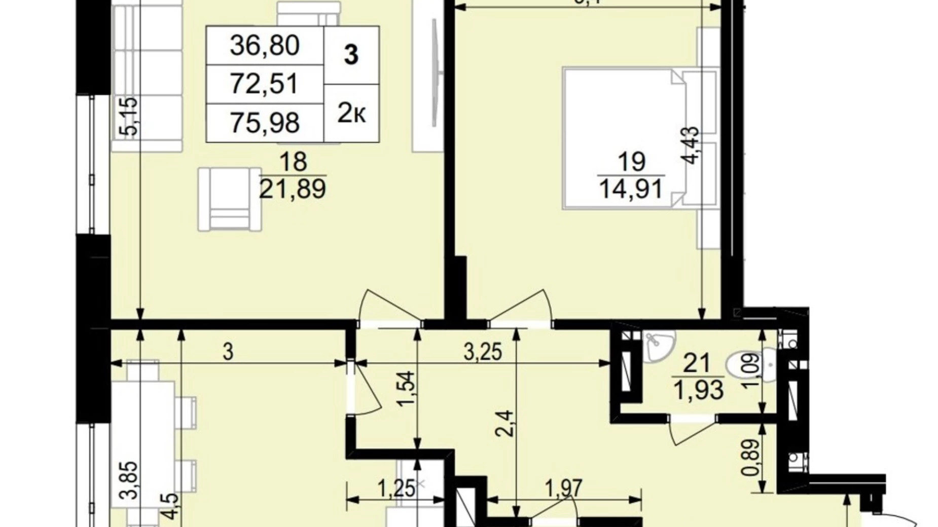 2-комнатная квартира 78.06 кв. м в Тернополе, ул. Стецька Ярослава, 20Б - фото 2
