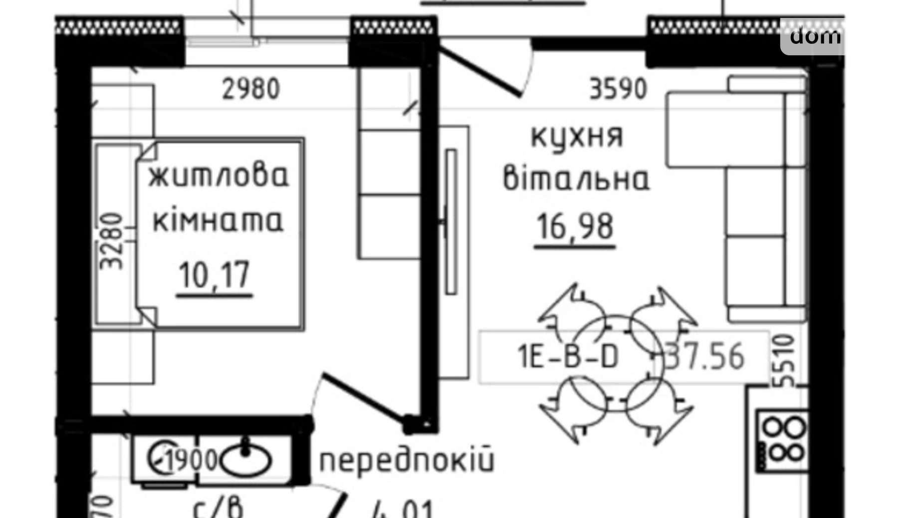 Продается 1-комнатная квартира 44.48 кв. м в Ужгороде, ул. Василия Гаджеги(Радищева), 1 - фото 4