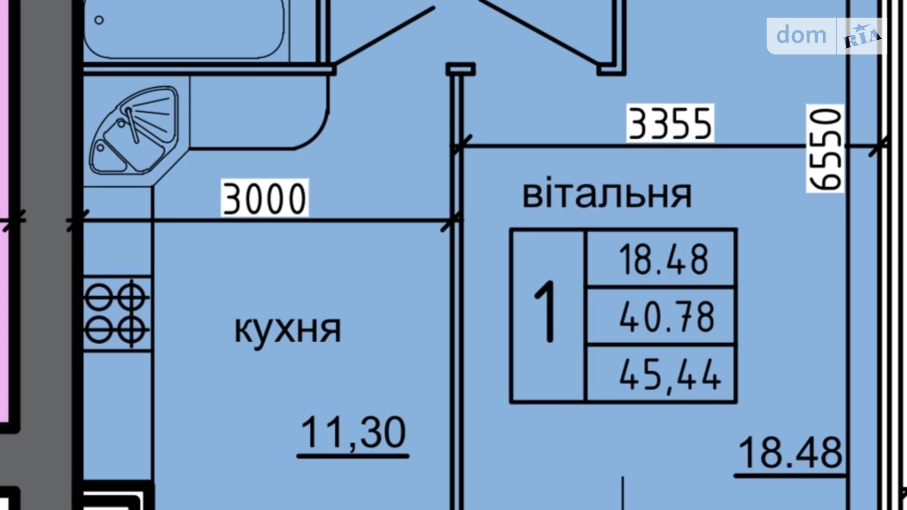 1-комнатная квартира 45.44 кв. м в Тернополе - фото 2