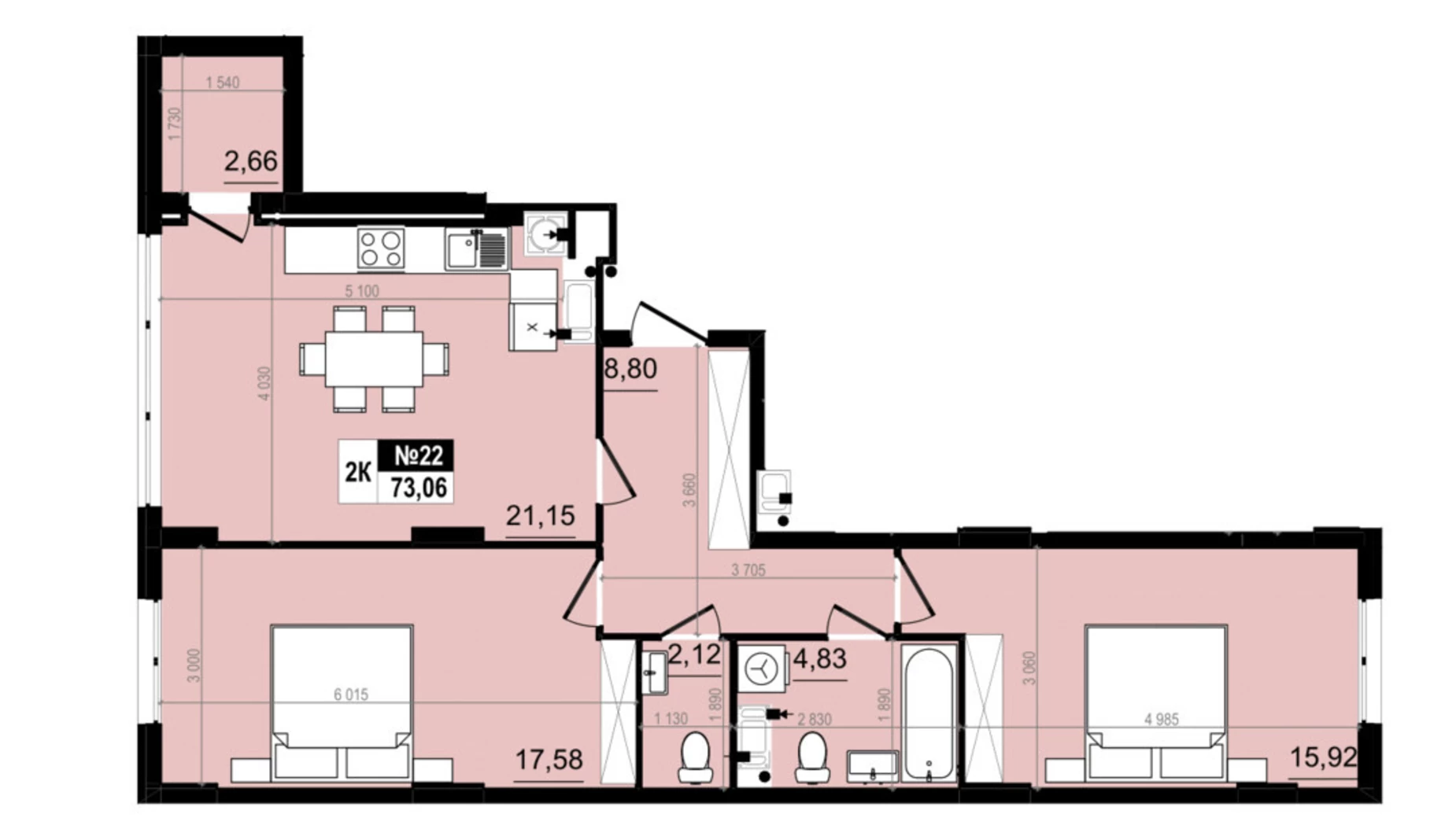 Продается 2-комнатная квартира 73.06 кв. м в Винниках, ул. Лесная - фото 2