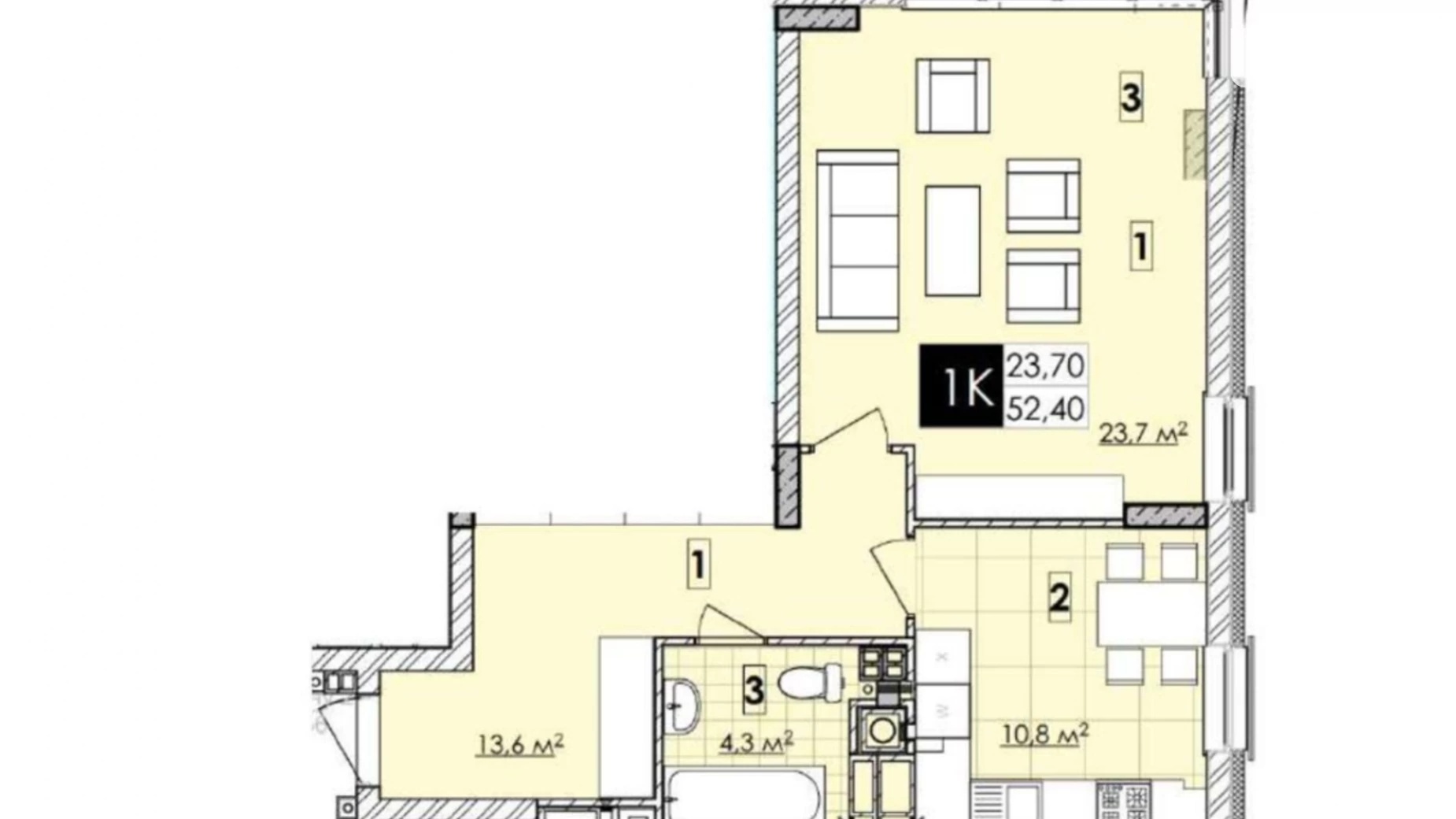 Продається 1-кімнатна квартира 52.4 кв. м у Львові, вул. Малоголосківська - фото 3