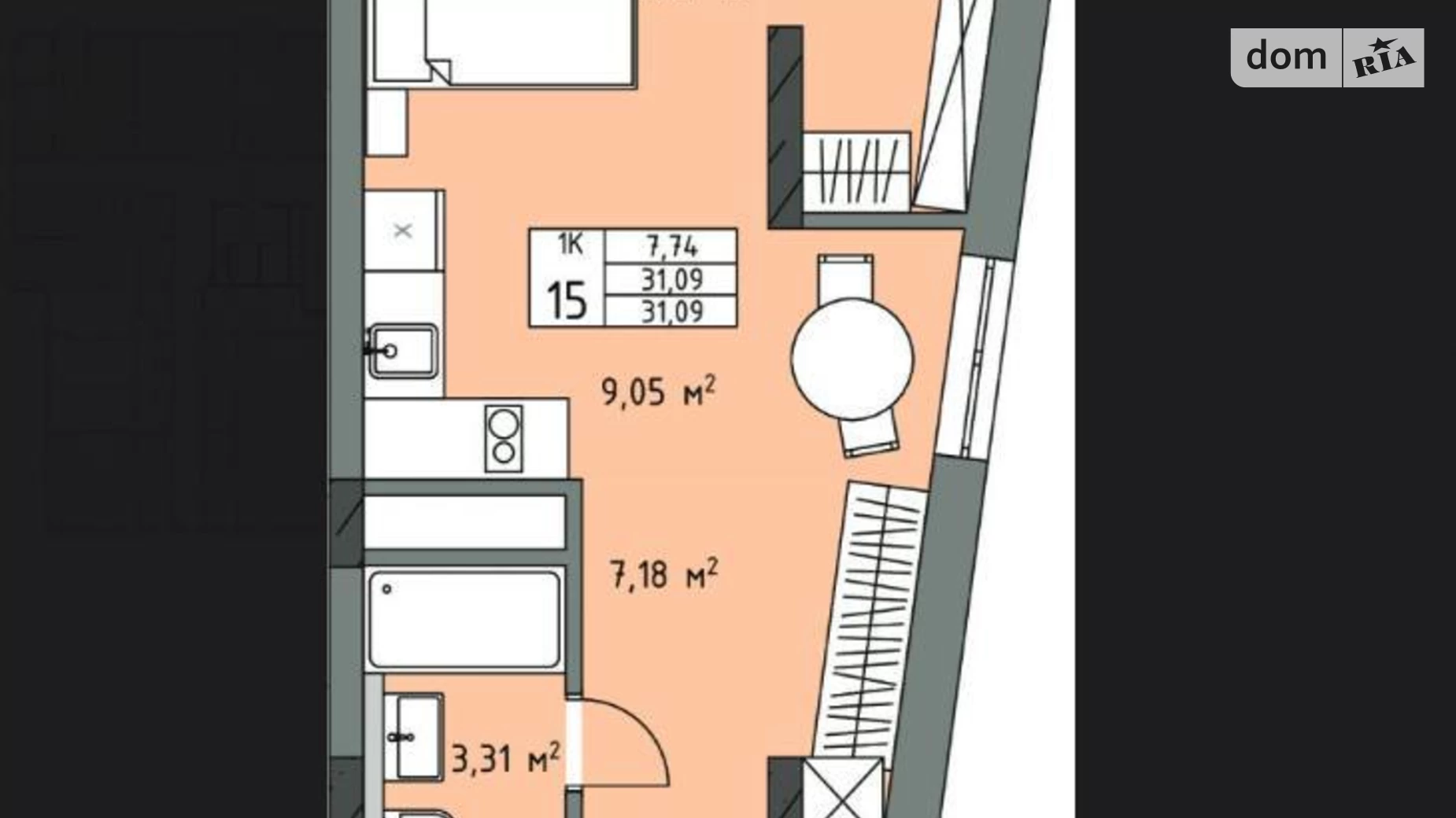 Продается 1-комнатная квартира 31.09 кв. м в Львове, ул. Трускавецкая, 48 - фото 2