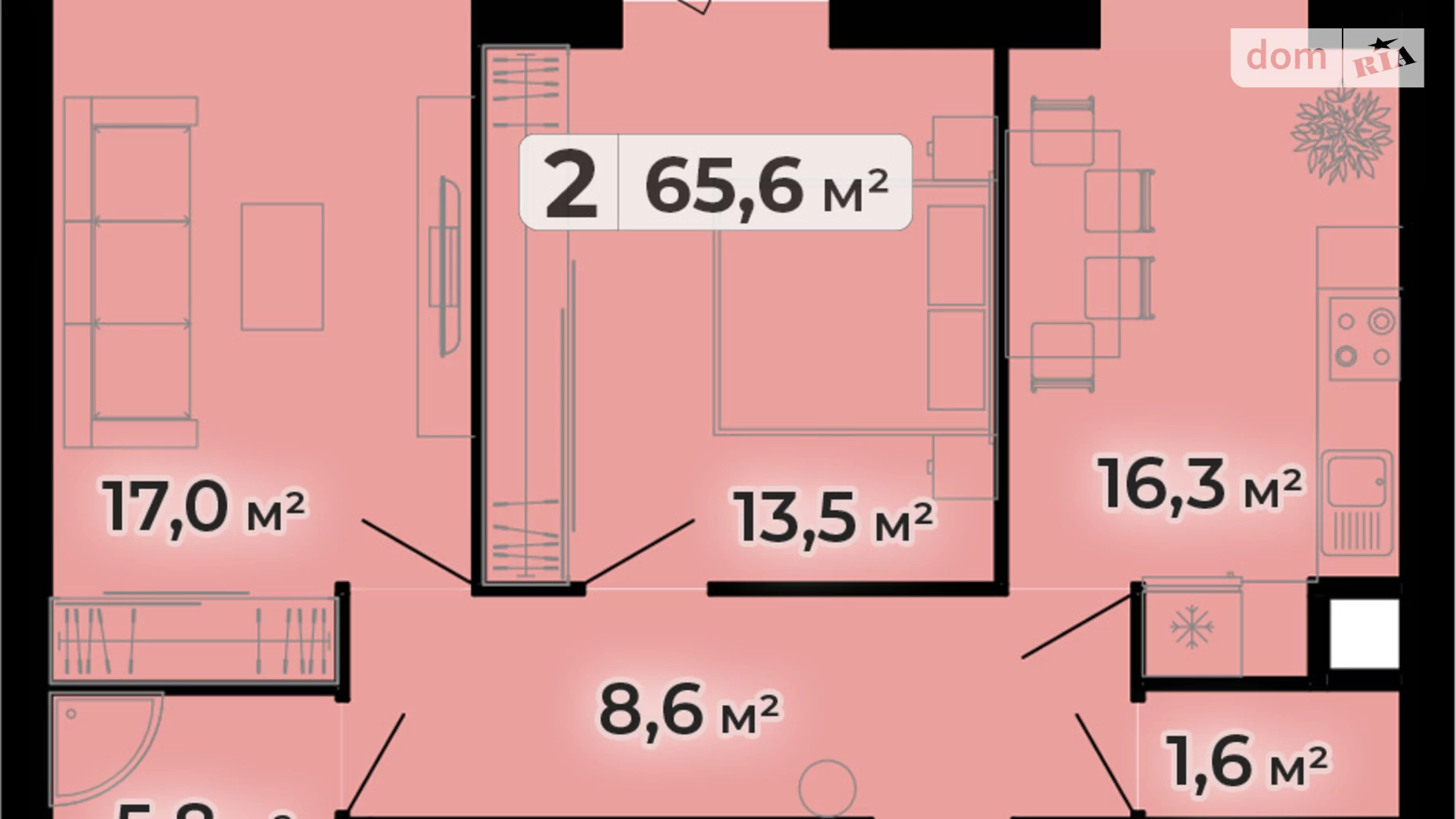 2-комнатная квартира 65.6 кв. м в Тернополе, ул. Довженко Александра, 14Б - фото 3