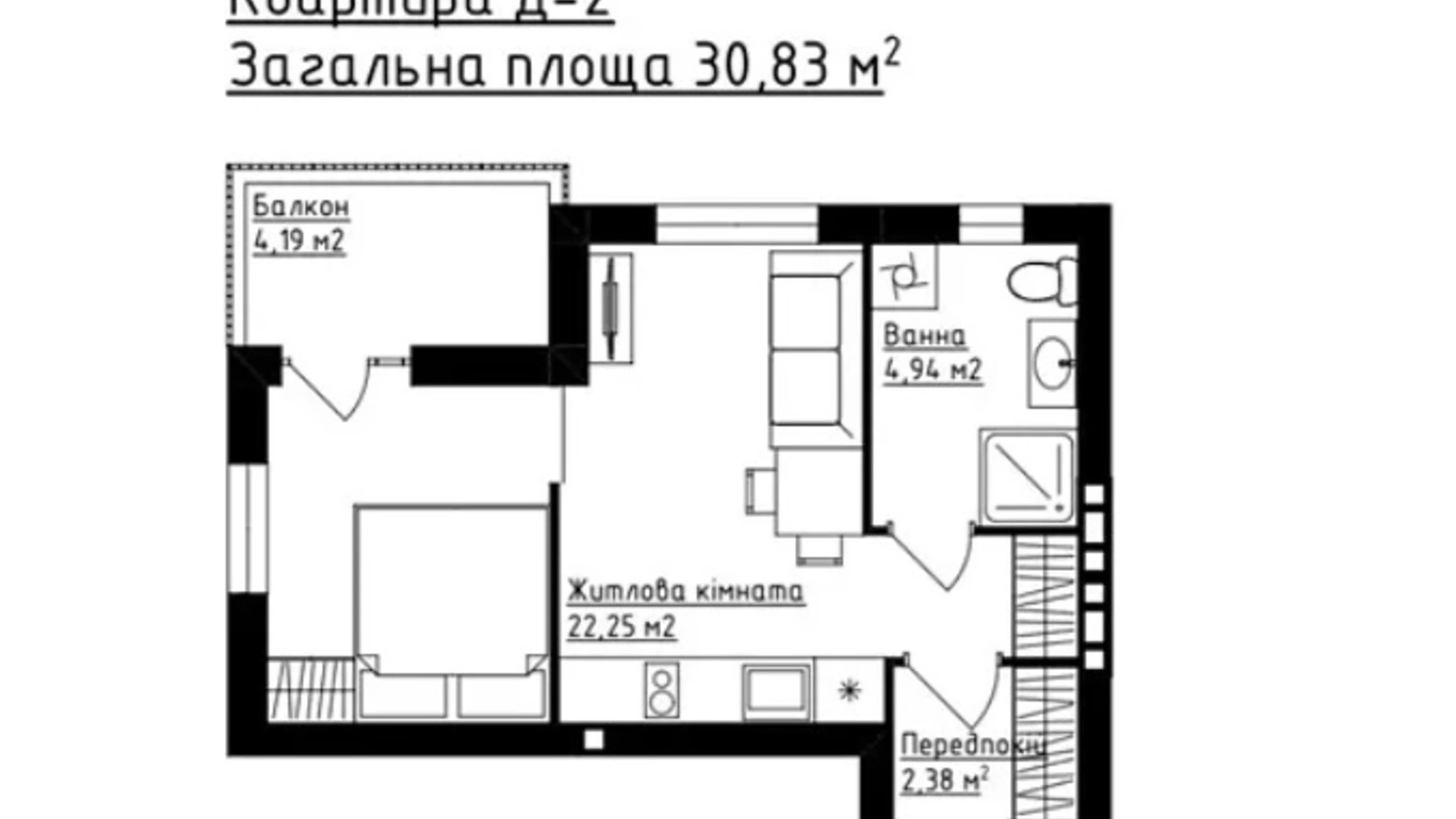 Продается 1-комнатная квартира 30.38 кв. м в Виннице, ул. Сергея Зулинского - фото 5