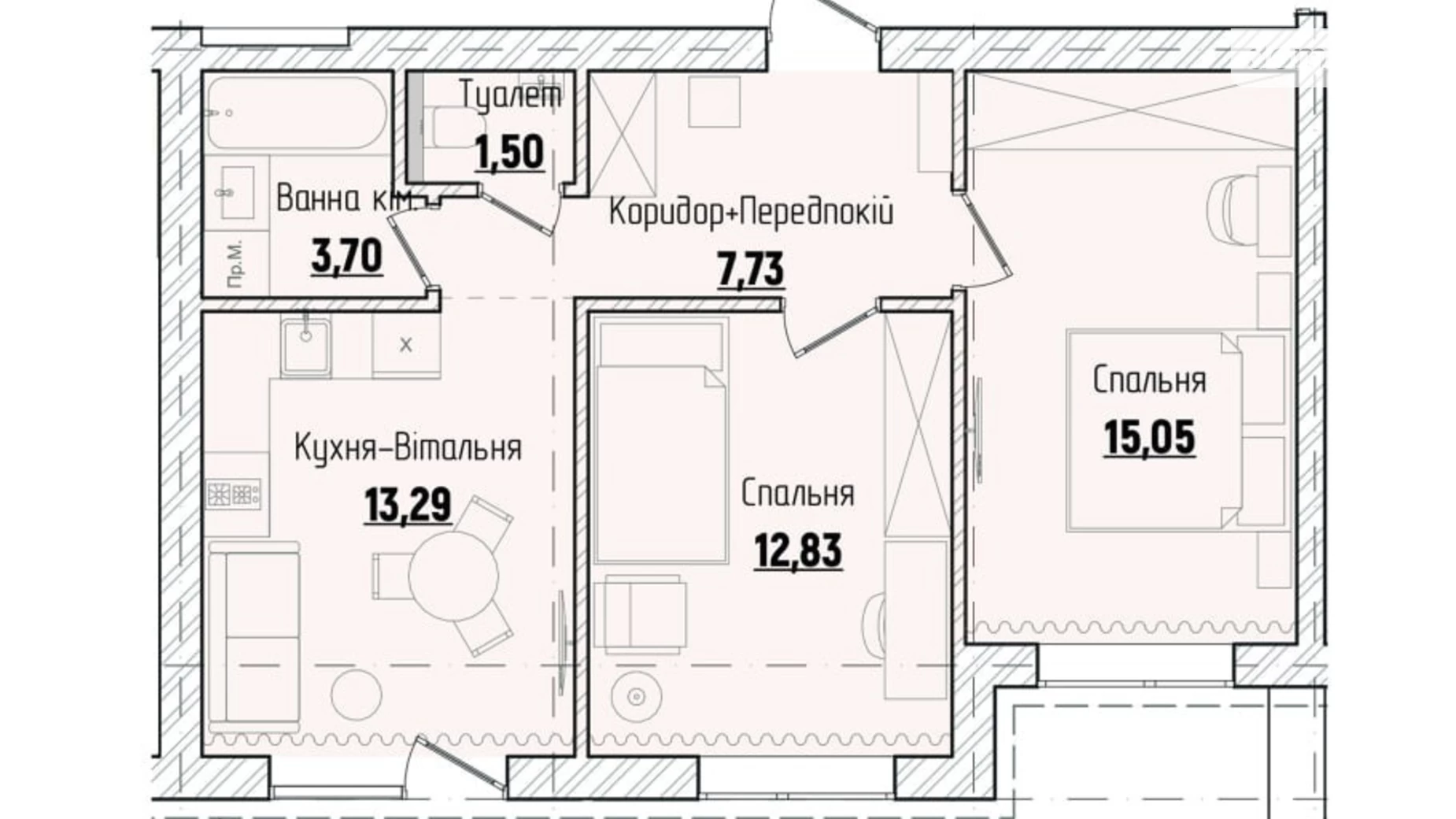 Продается 2-комнатная квартира 57 кв. м в Чагоре, ул. Гетьмана Мазепы - фото 2