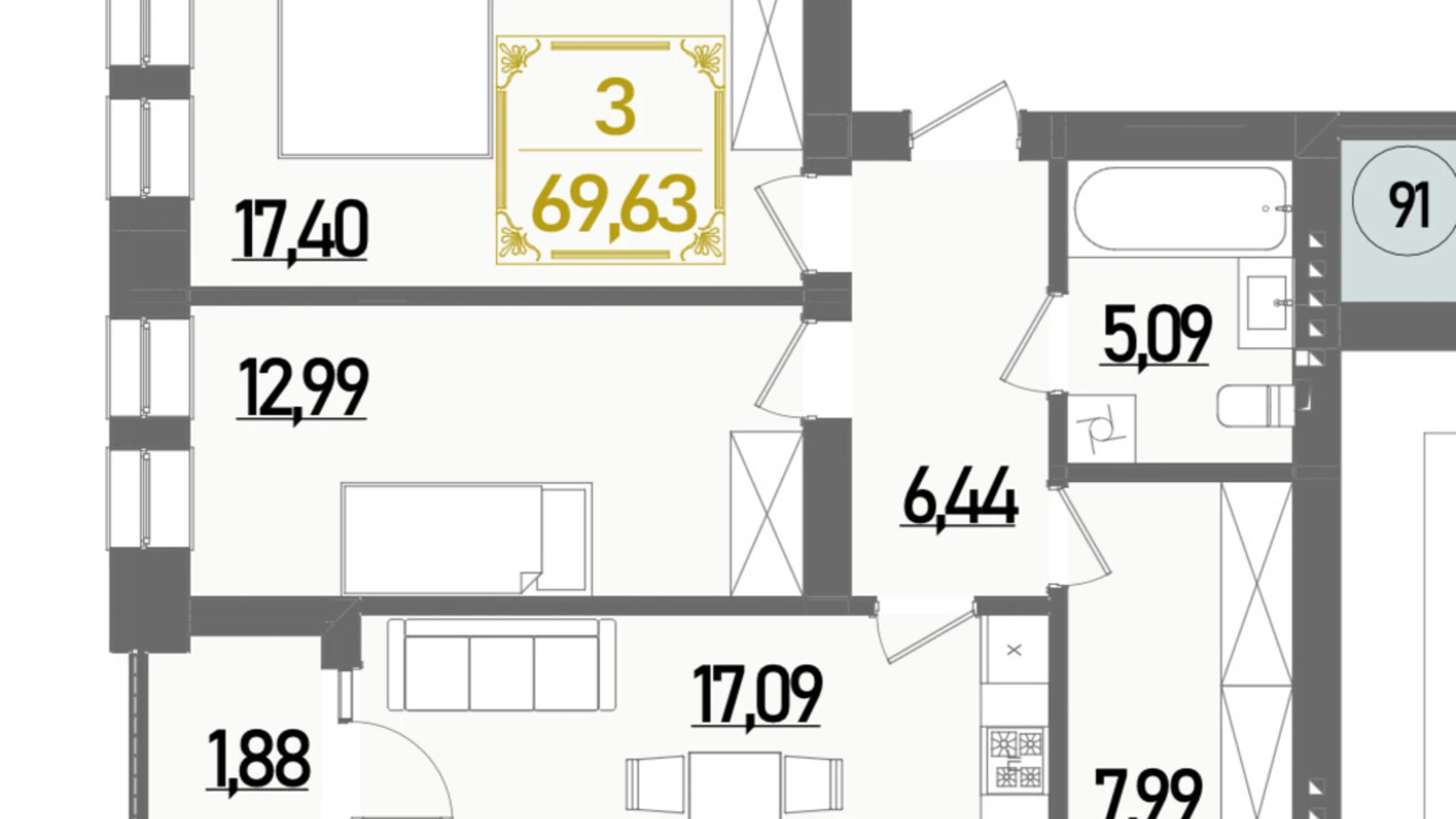 Продается 2-комнатная квартира 69.63 кв. м в Ровно, ул. Березовая - фото 2