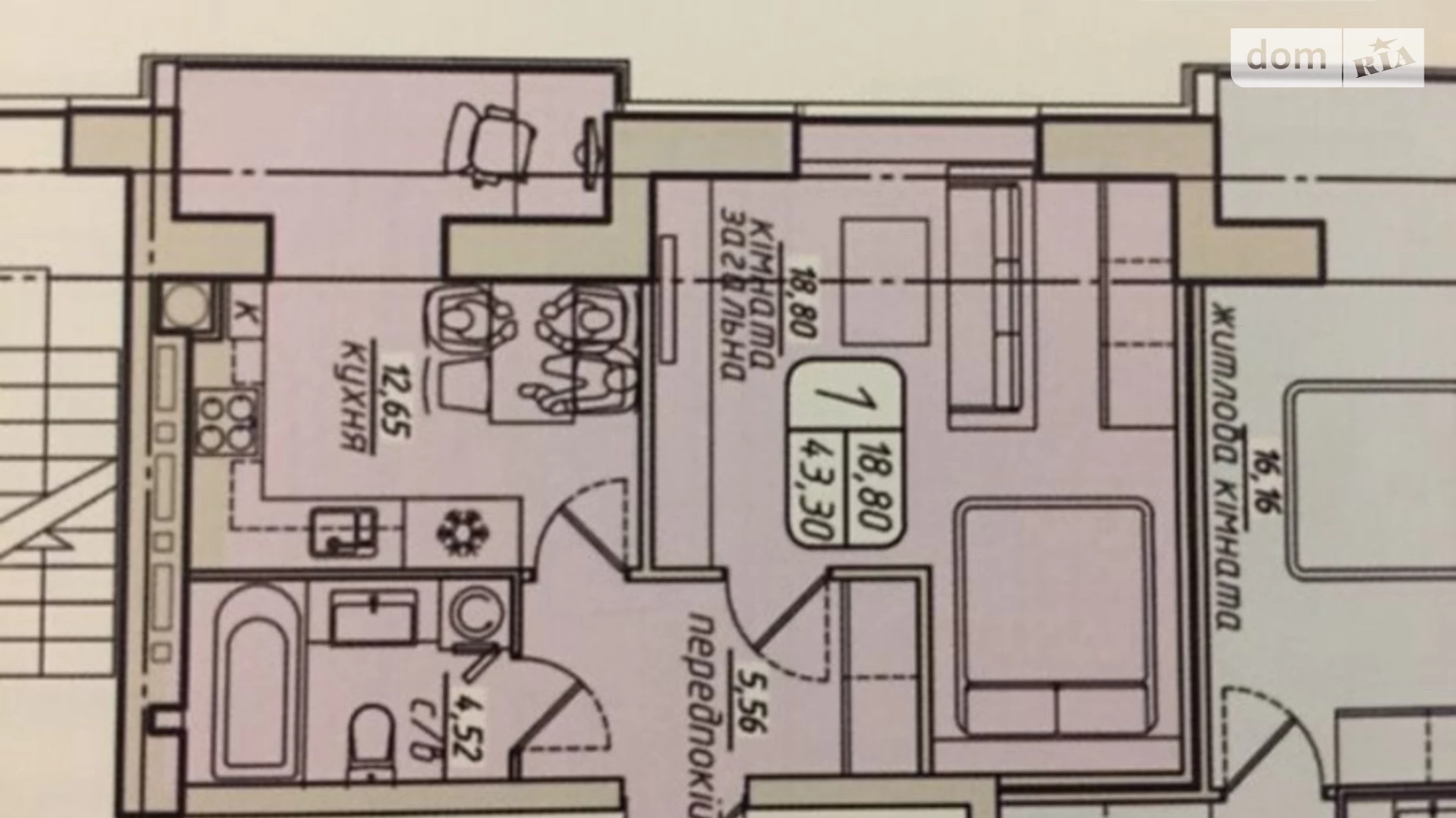 Продается 1-комнатная квартира 42 кв. м в, цена: 43000 $ - фото 2