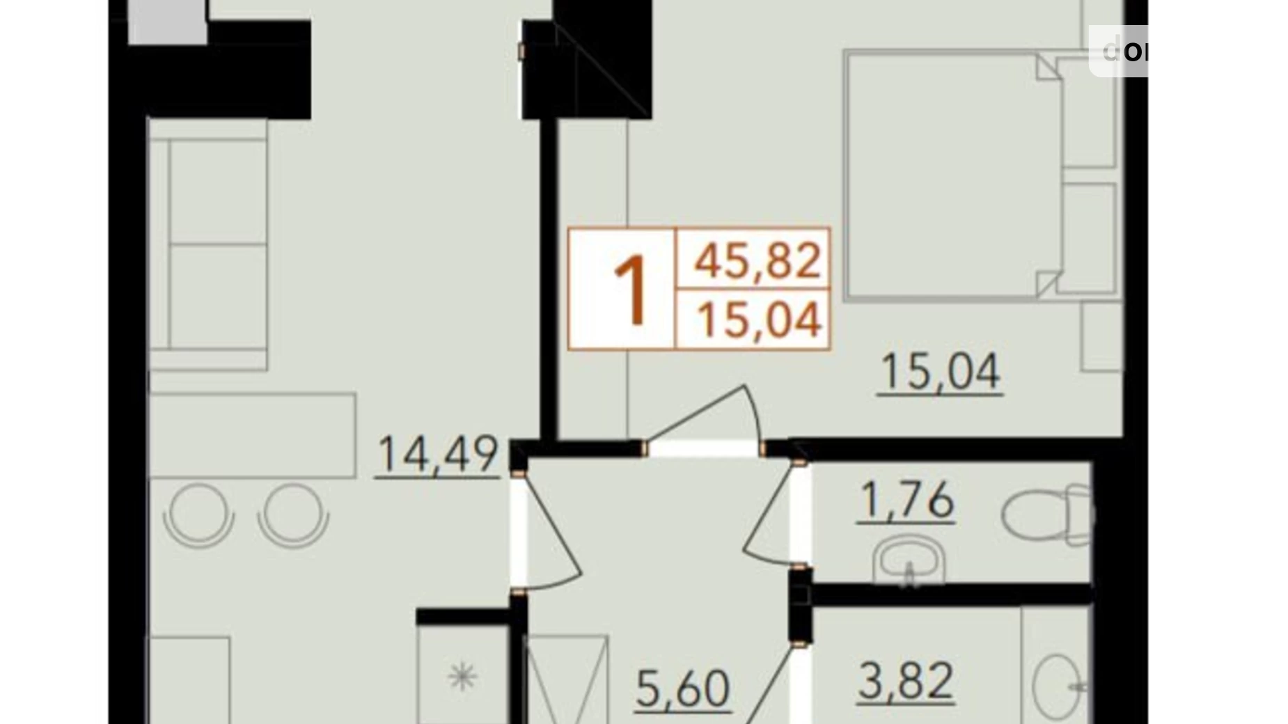 Продается 1-комнатная квартира 45.82 кв. м в Хмельницком, цена: 37000 $ - фото 3
