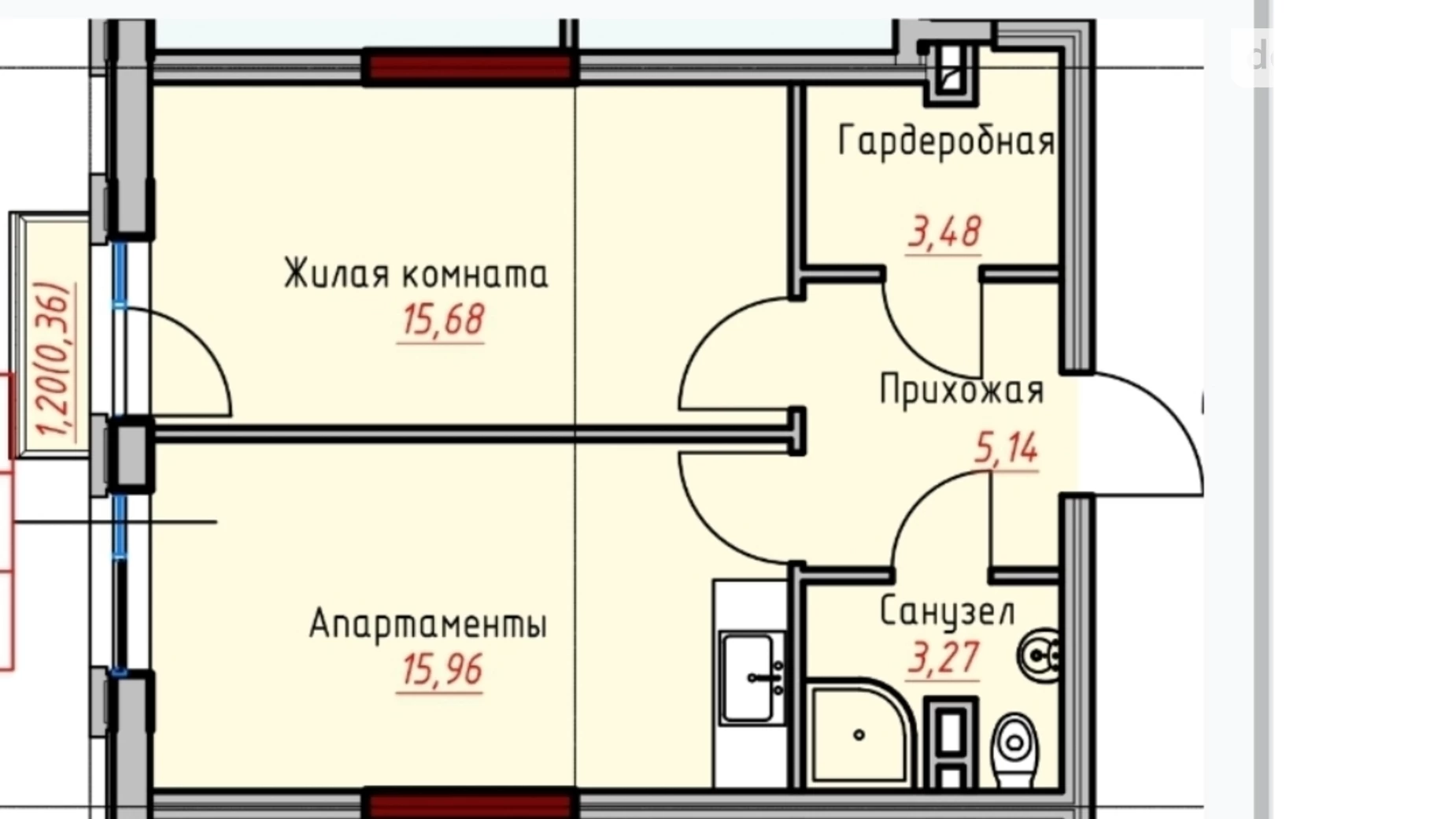 Продається 1-кімнатна квартира 43.89 кв. м у Одесі, вул. Дачна, 28 - фото 5