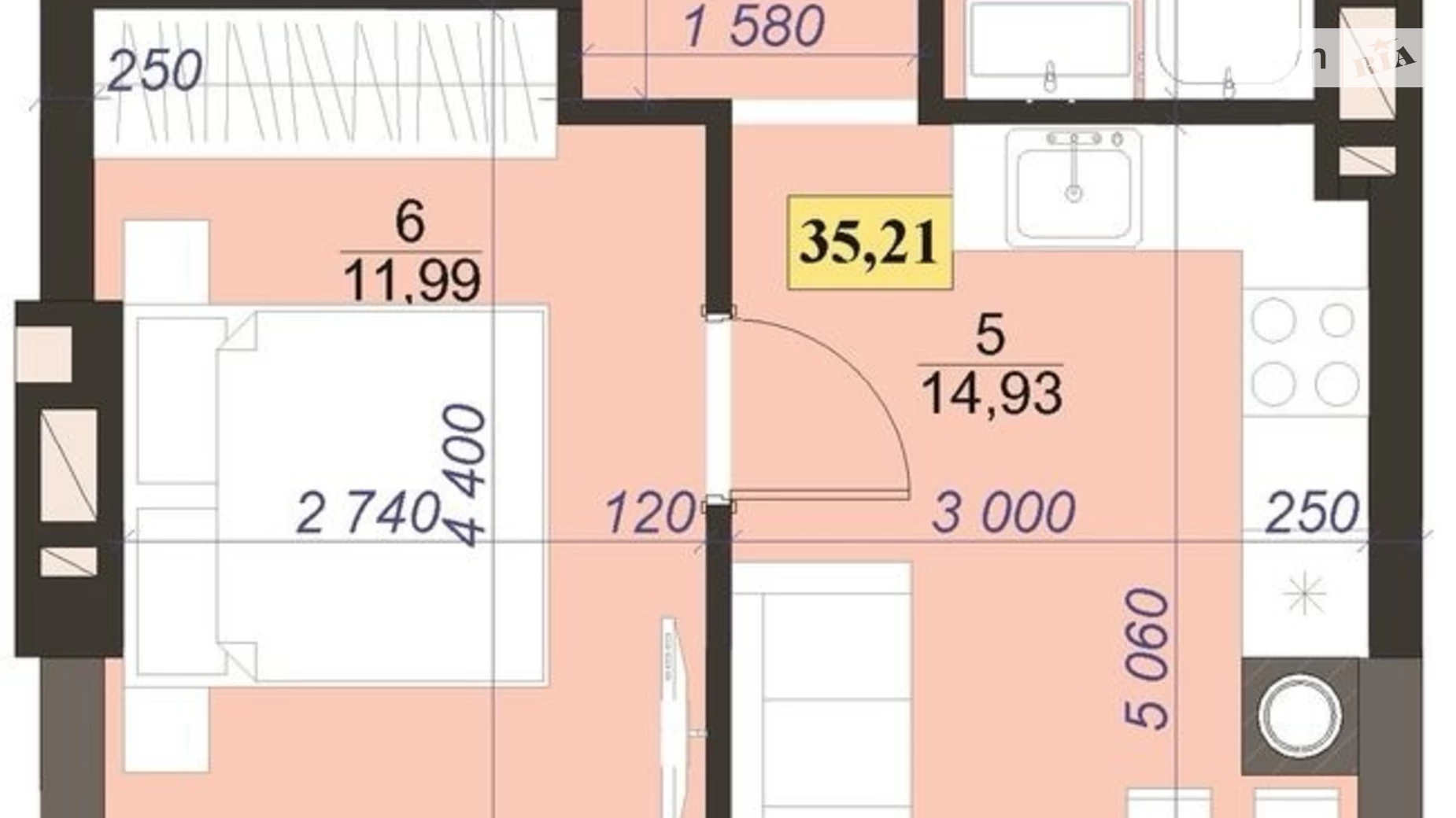 Продается 1-комнатная квартира 35.21 кв. м в Ивано-Франковске, ул. Гарбарская, 31 - фото 4
