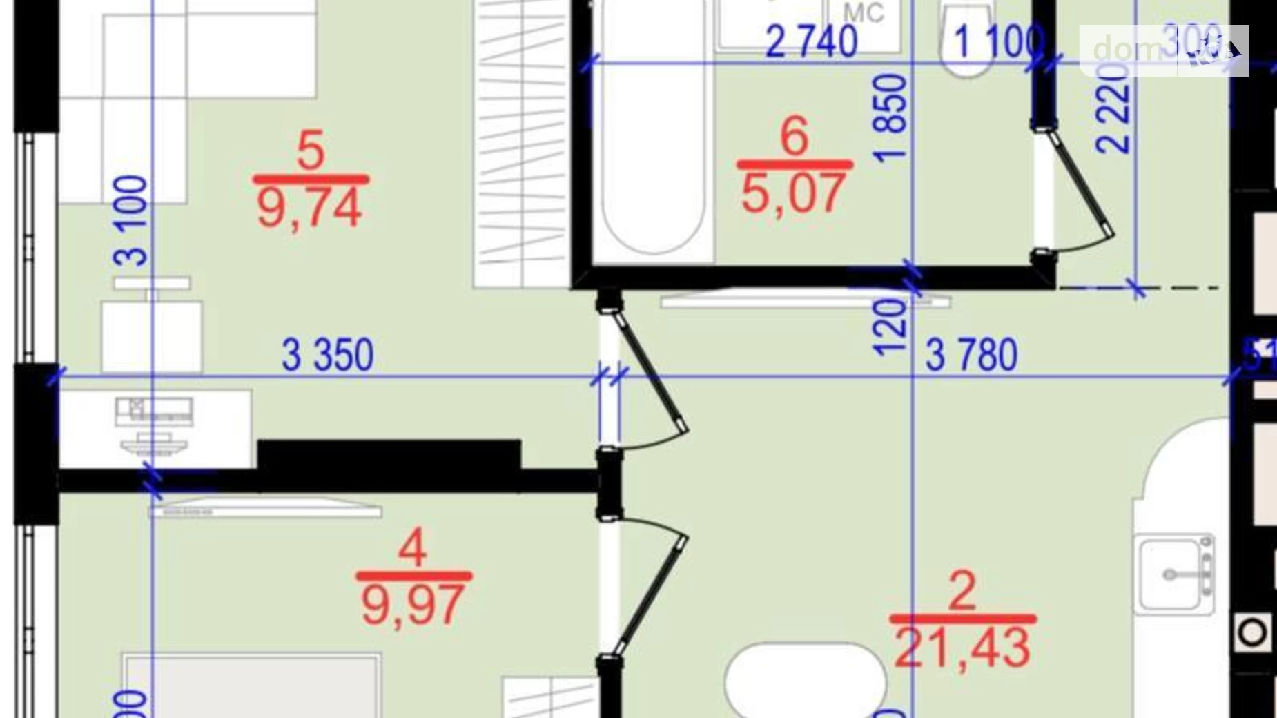 Продается 2-комнатная квартира 55.85 кв. м в Ивано-Франковске, цена: 55012 $ - фото 2