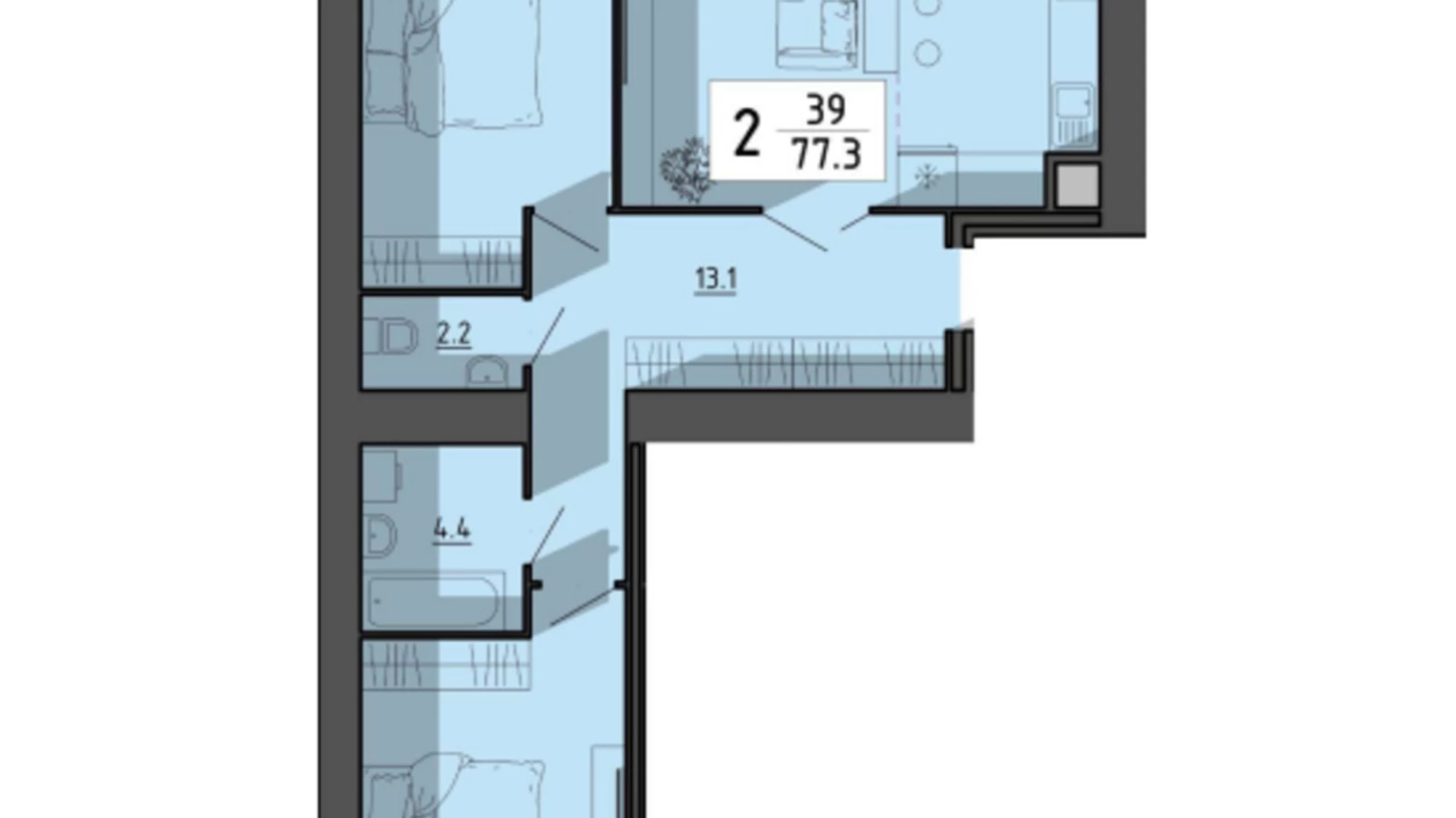 2-комнатная квартира 77.3 кв. м в Тернополе, ул. Генерала Мирона Тарнавского - фото 2