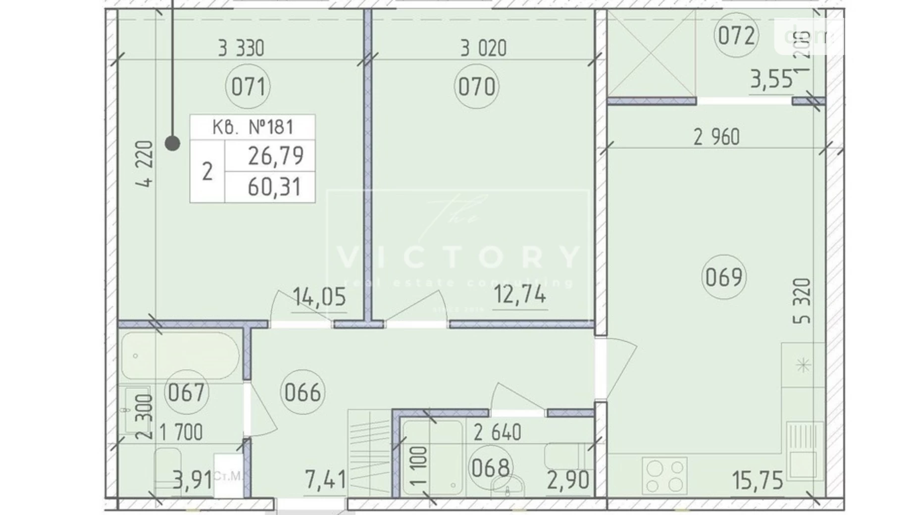 Продается 2-комнатная квартира 60.31 кв. м в Киеве, ул. Михаила Максимовича - фото 2